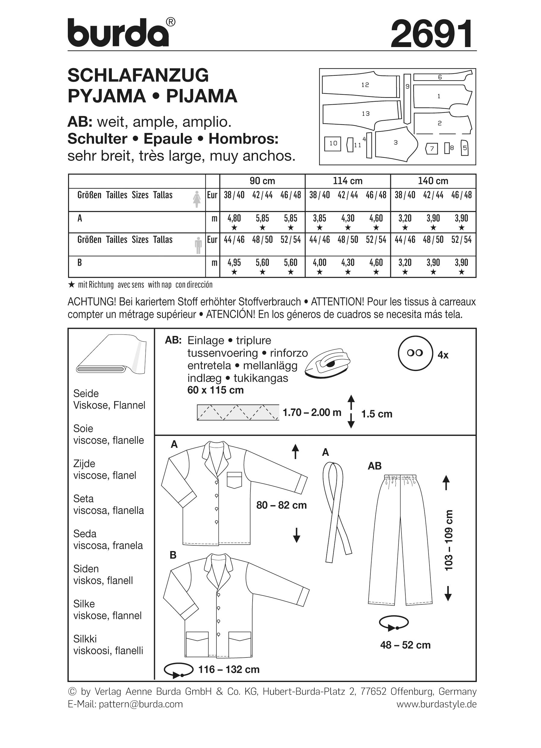 Burda B2691 Pyjamas Sewing Pattern