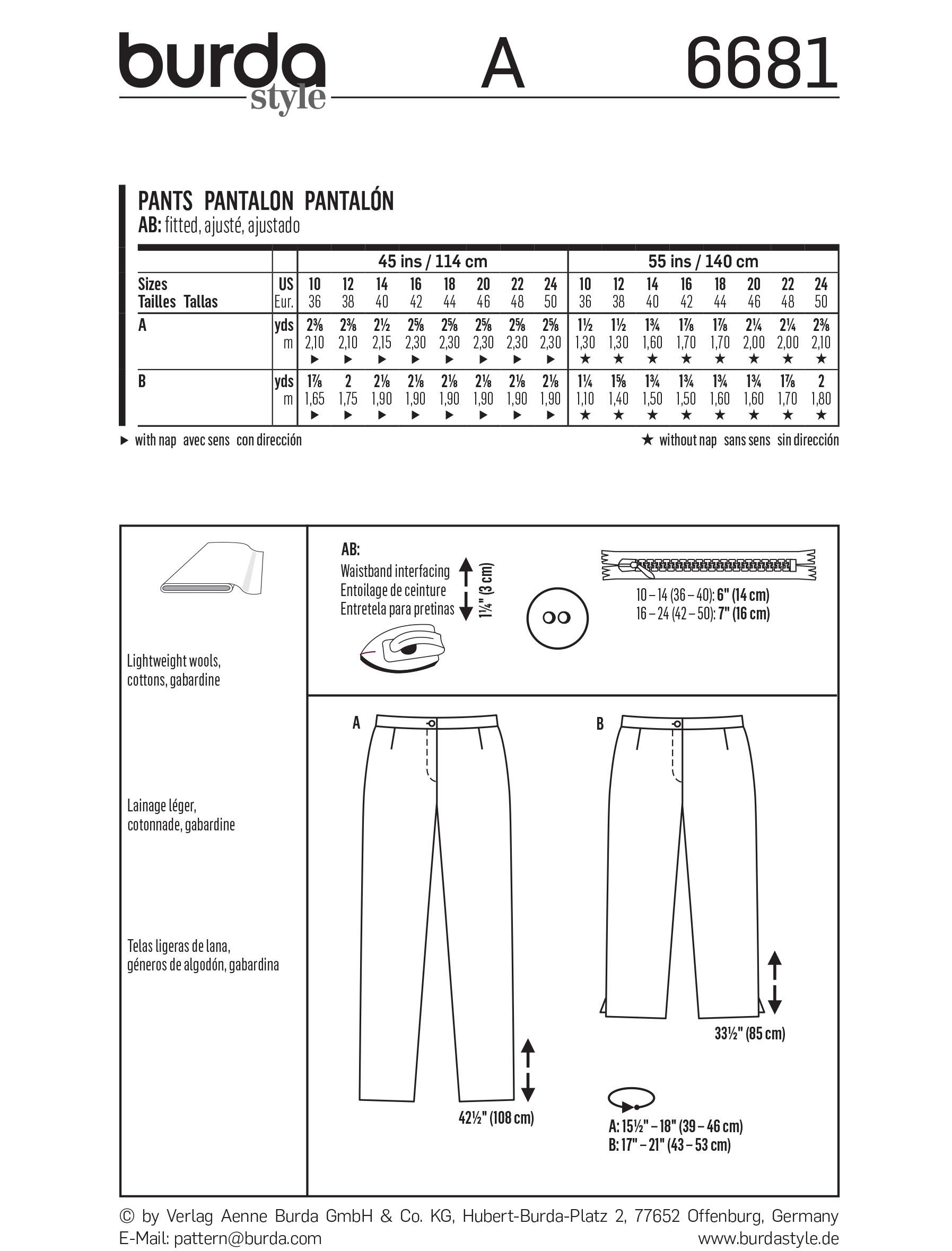 Burda B6681 Women's Trousers Sewing Pattern
