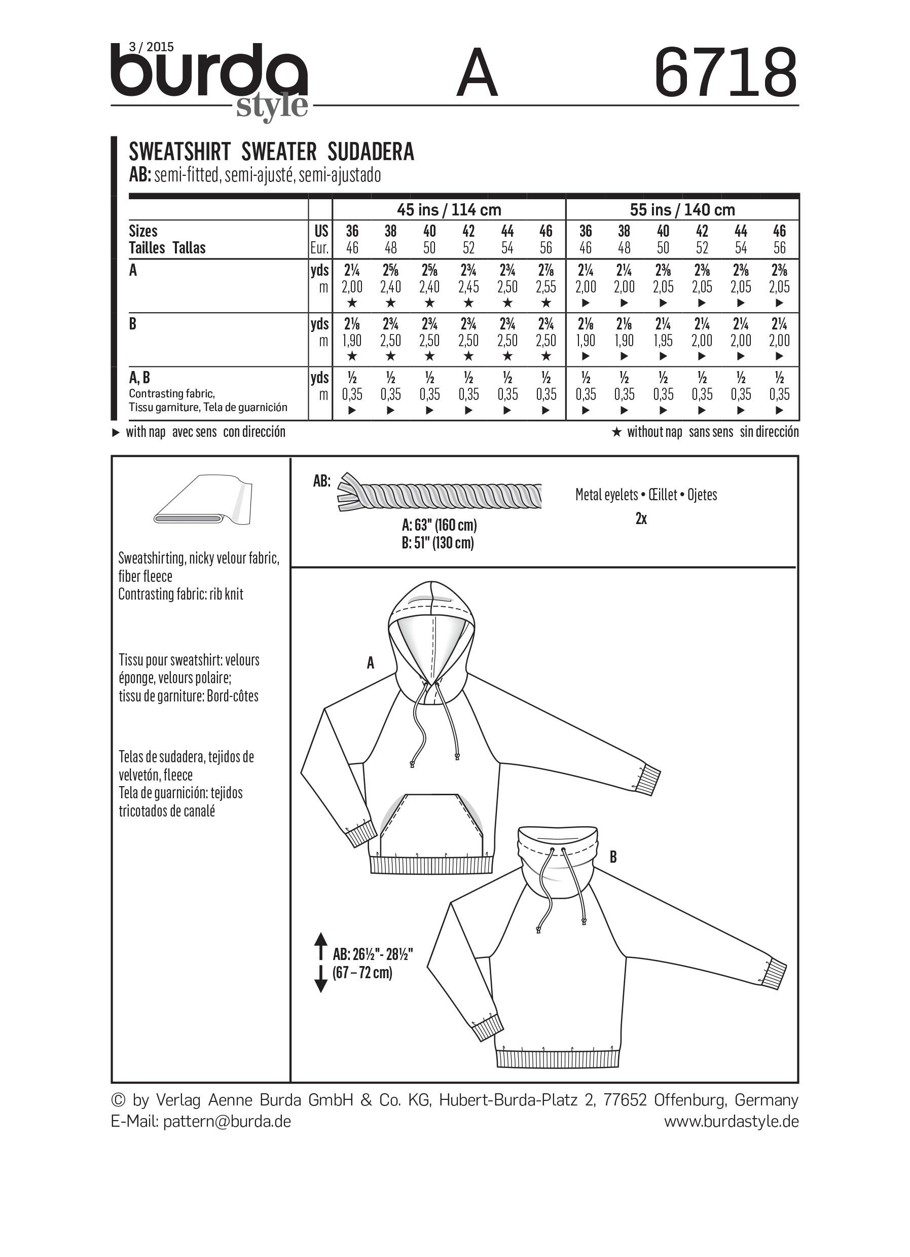 Burda B6718 Men's Pullover Hoodie Sewing Pattern