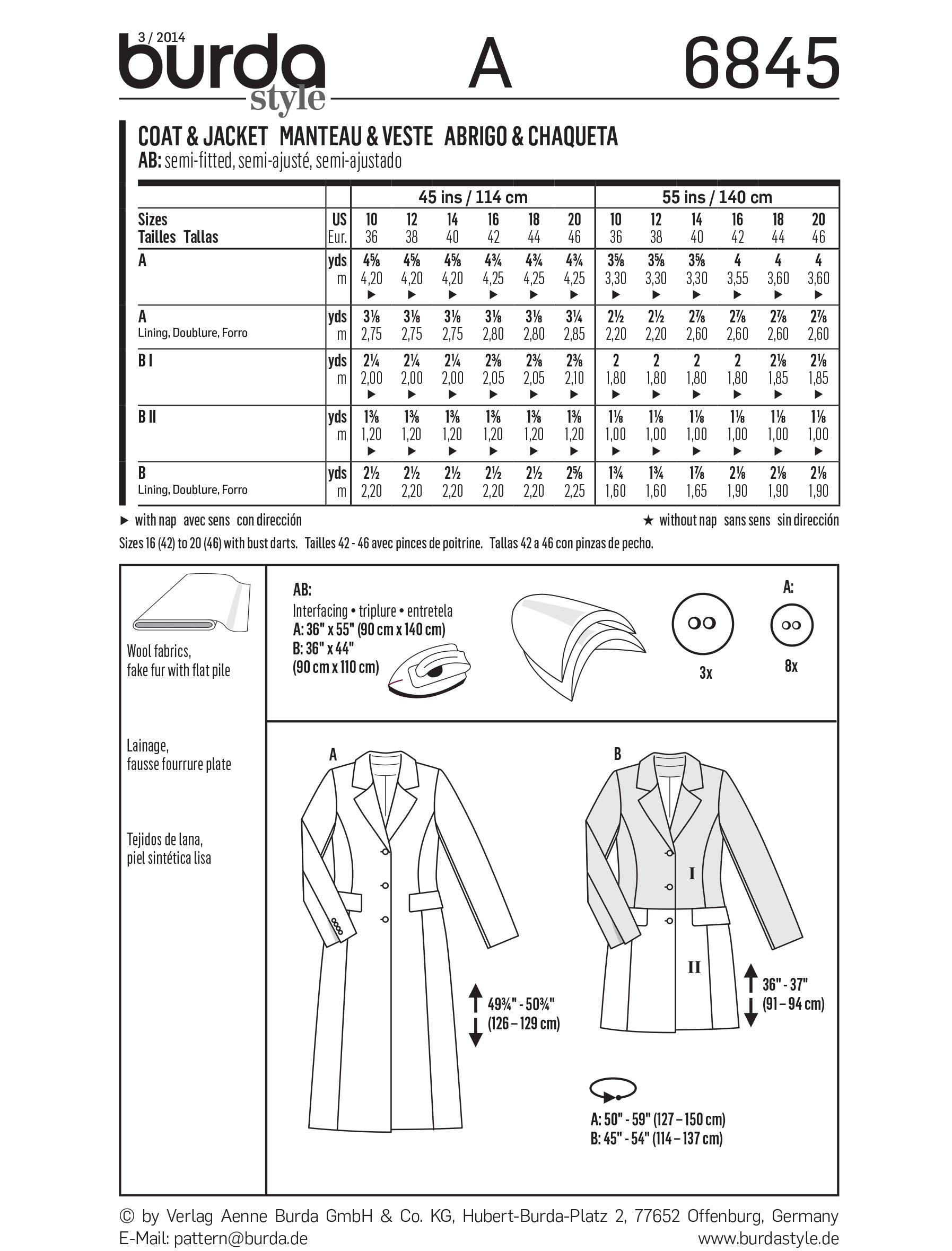 Burda B6845 Jacket, Coat & Vest Sewing Pattern