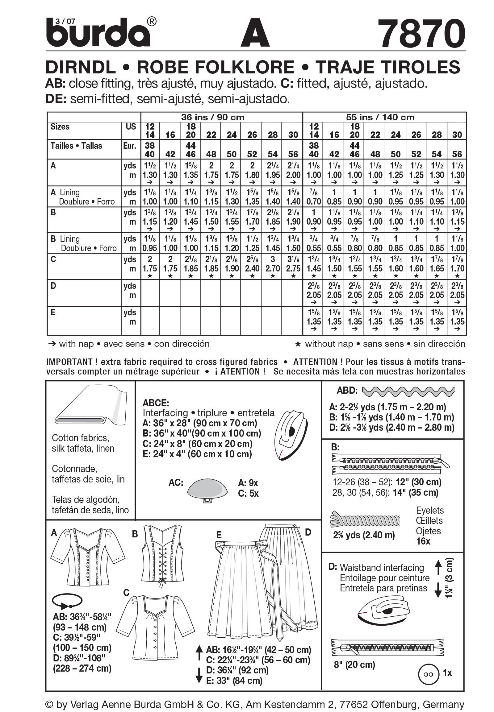 Burda B7870 Dirndl Dress Sewing Pattern