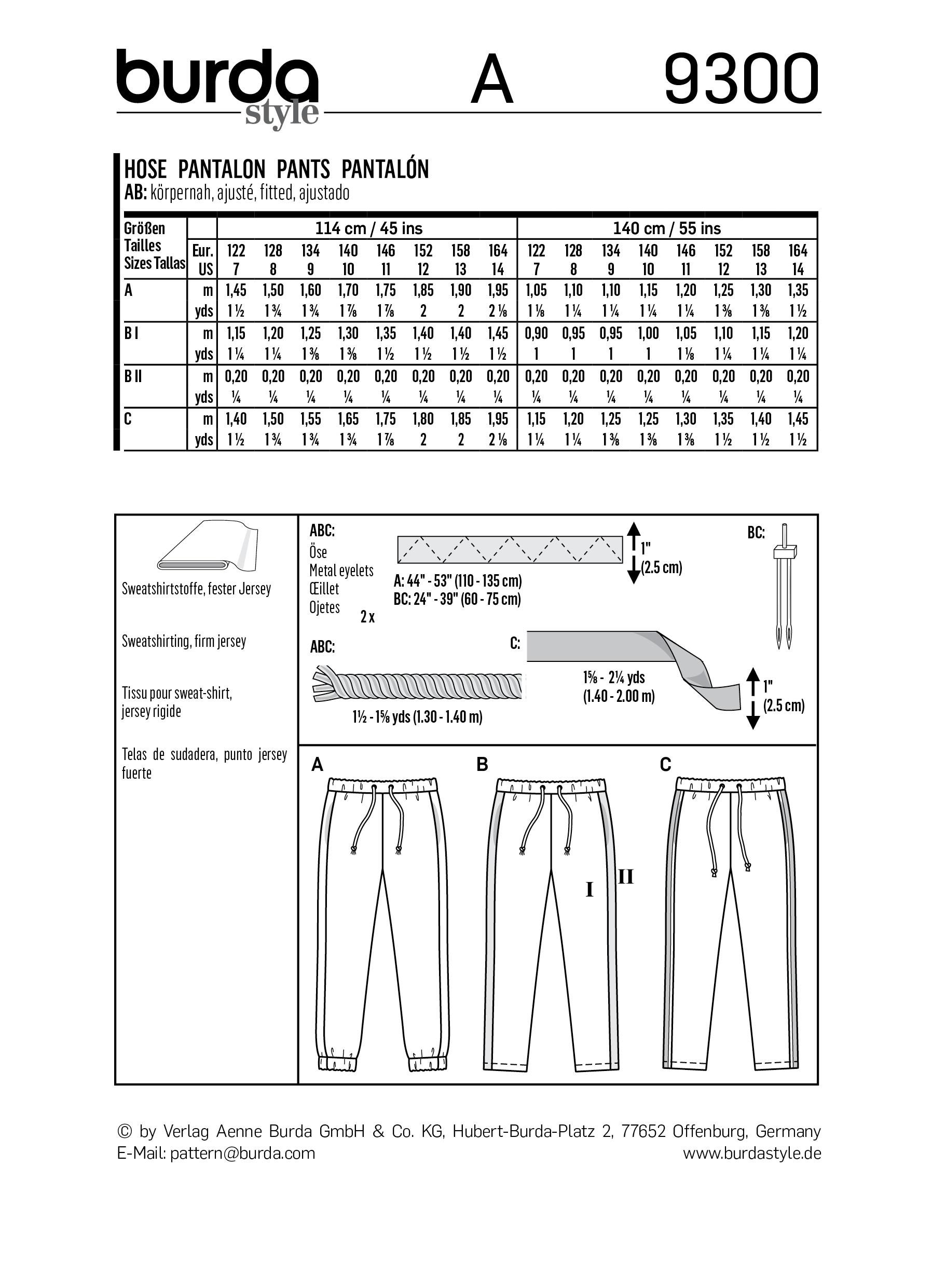 Burda B9300 Jogging Pants Sewing Pattern