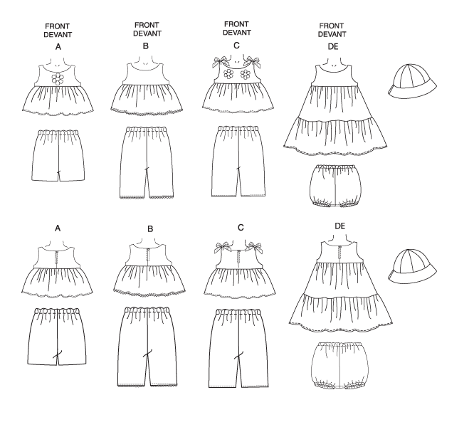 Butterick B5017 Infants' Top, Dress, Panties, Shorts, Pants and Hat