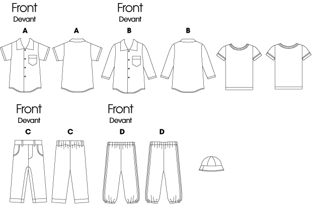 Butterick B5510 Infants' Shirt, T-Shirt, Pants and Hat