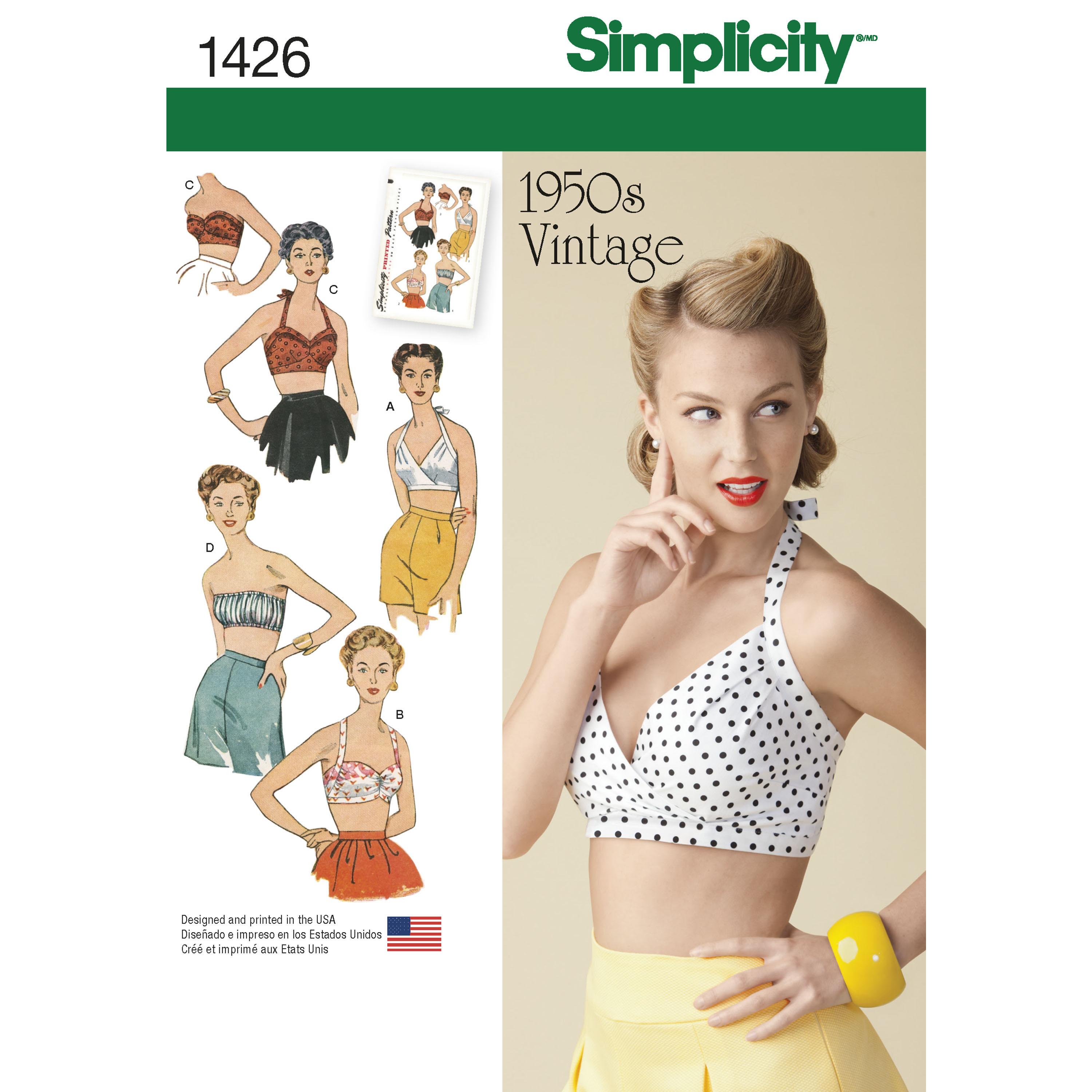 Simplicity S1426 Women's Vintage 1950's Bra Tops