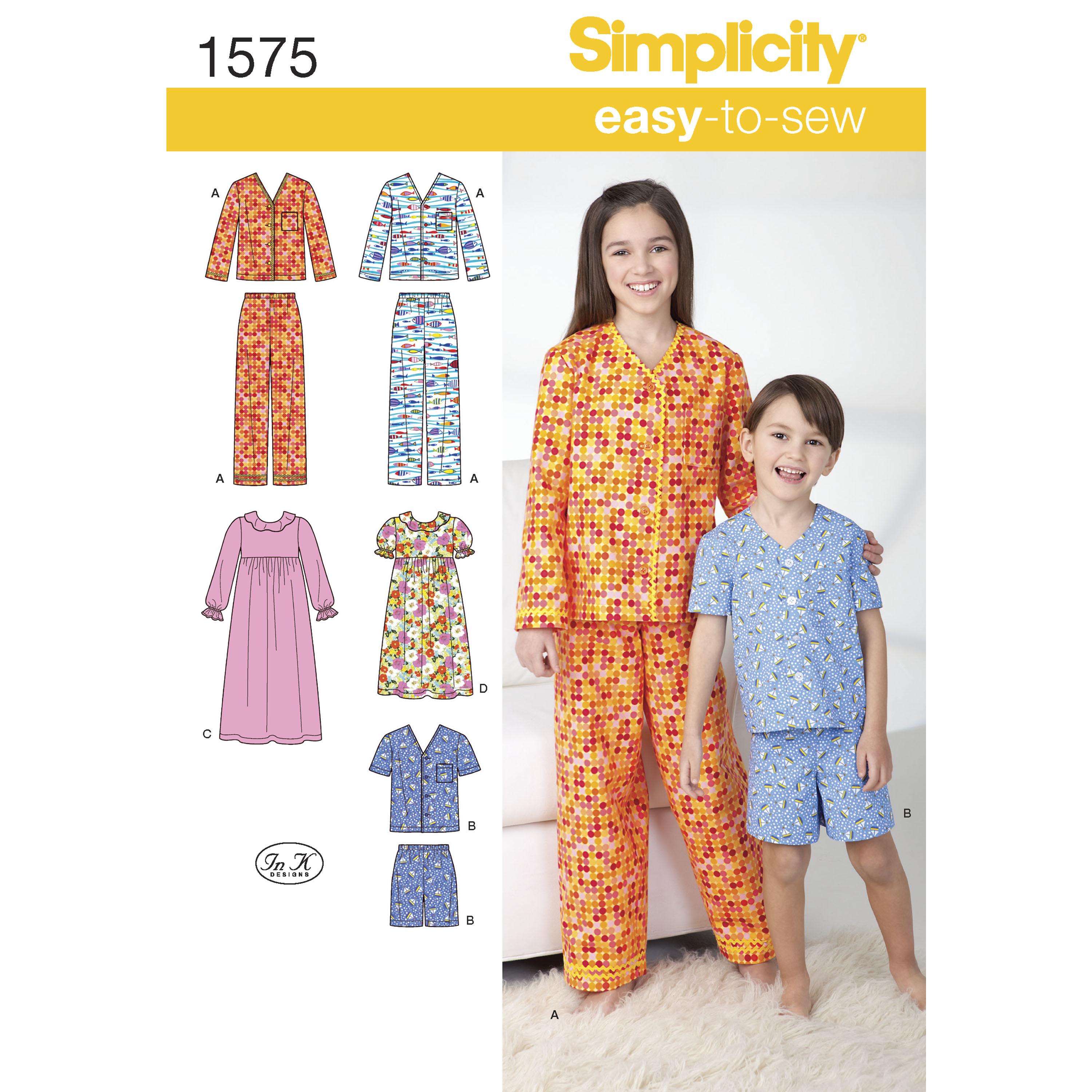 Simplicity S1575 Child's, Girl's and Boy's Loungewear