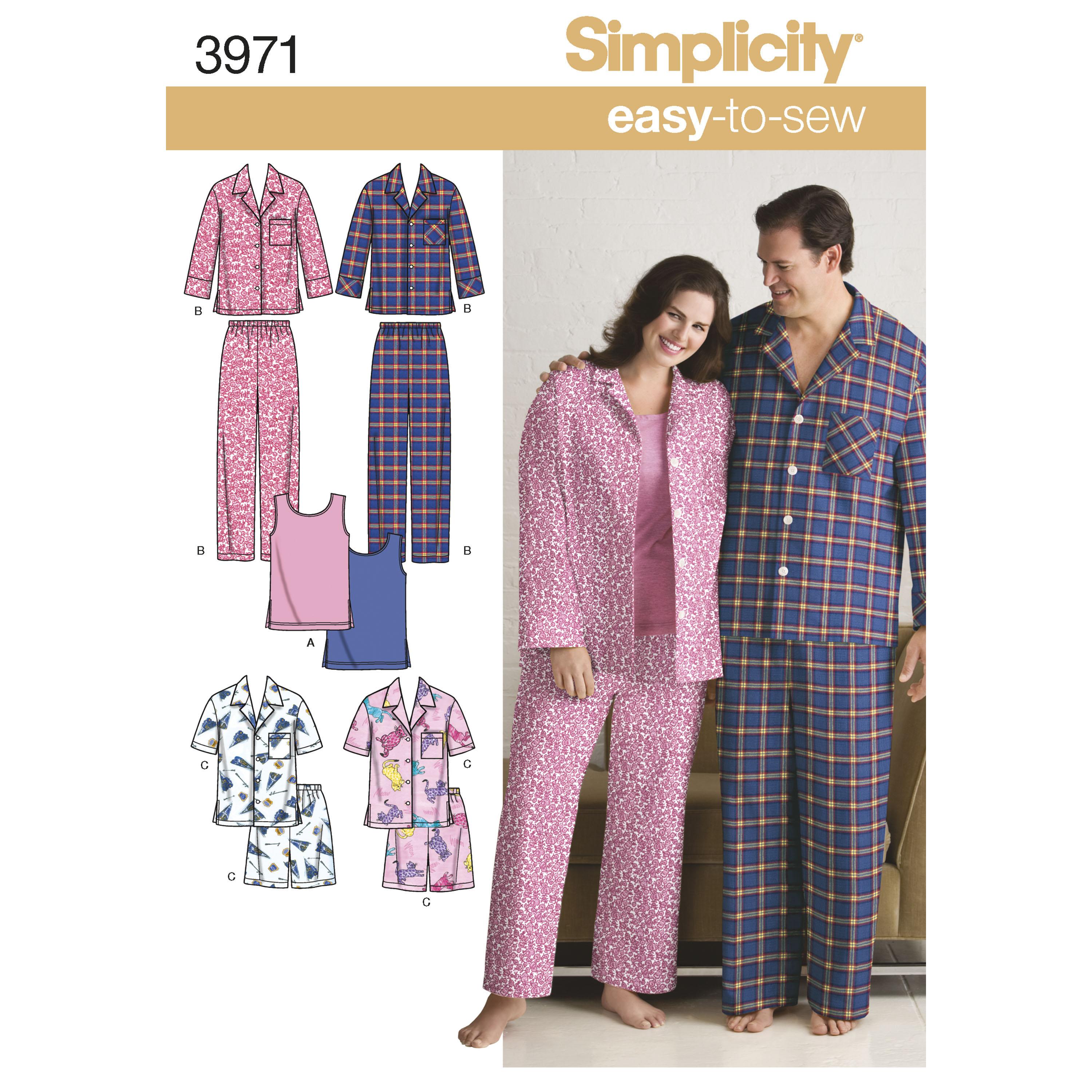 Simplicity S3971 Women's & Men's Plus Size Sleepwear