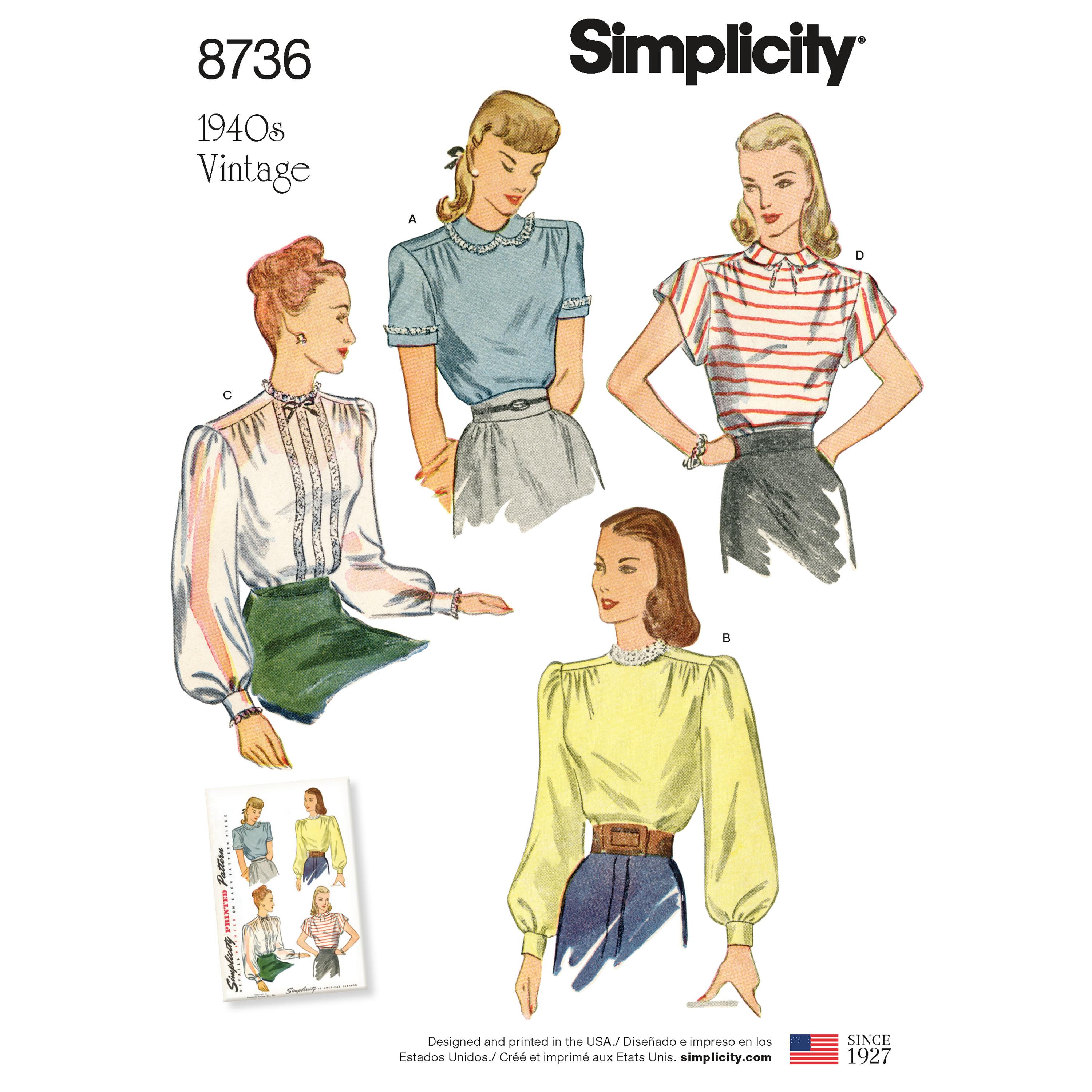 Simplicity S8736 Women's Vintage Blouses