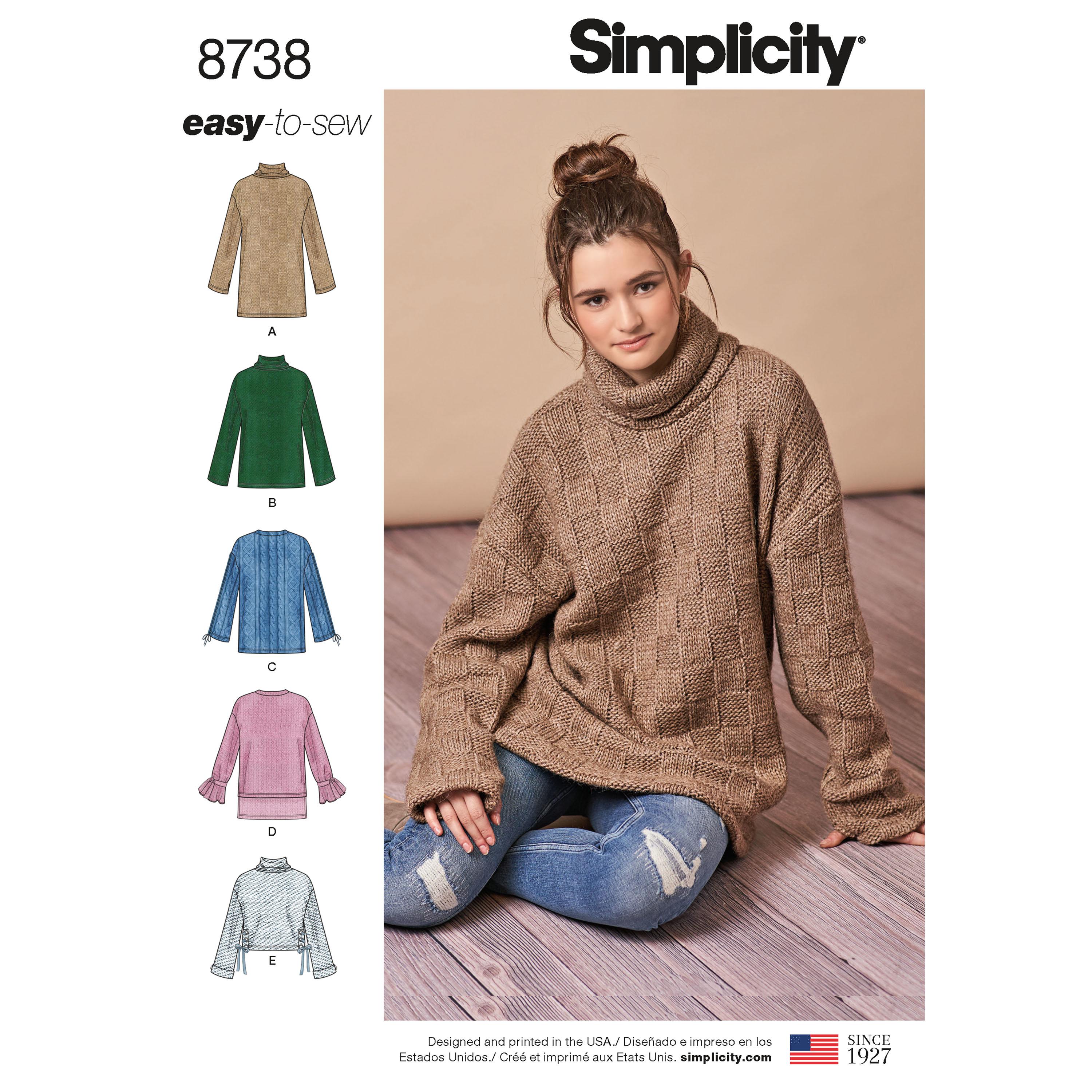 Simplicity S8738 Women's Knit Mini Dress, Tunic or Top