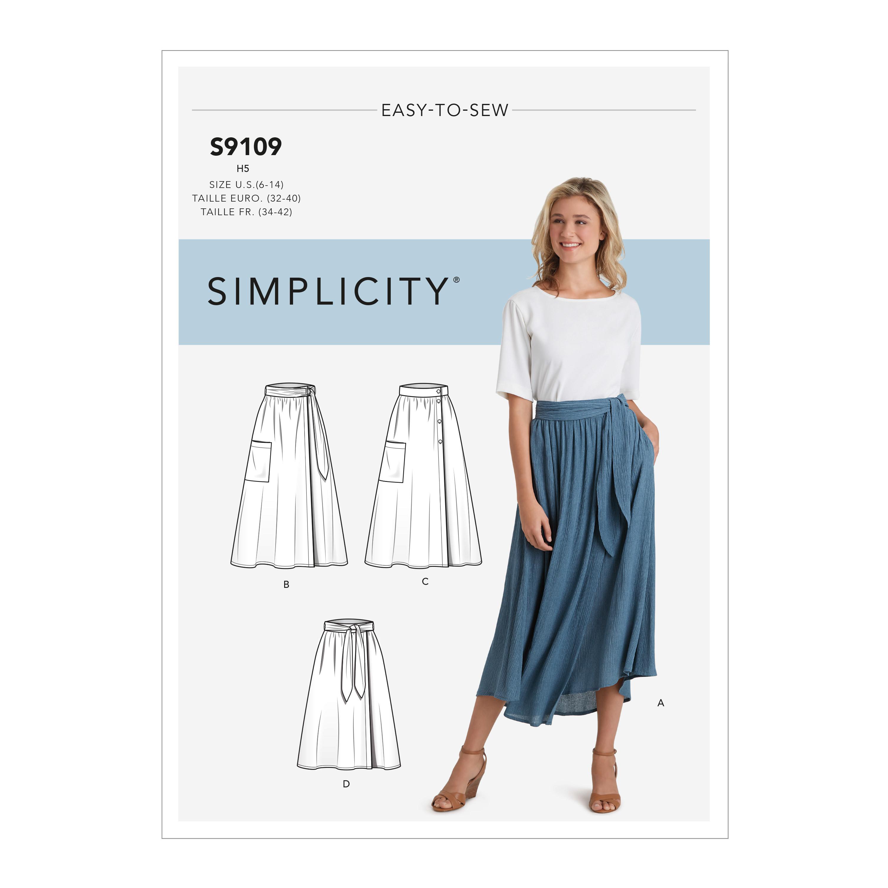 Simplicity S9109 Misses' Wrap Skirts In Various Lengths With Tie Options
