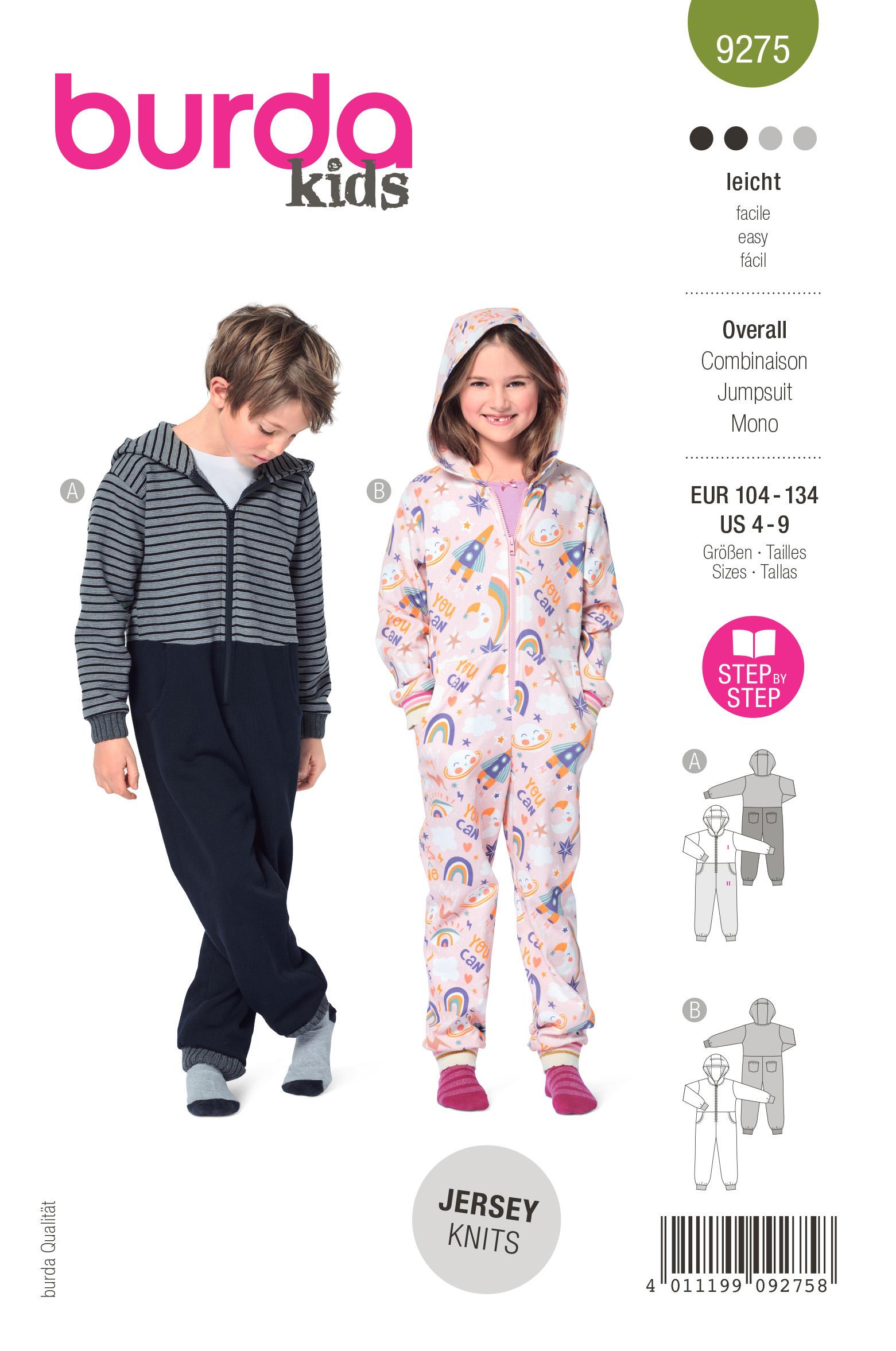 Burda Style Pattern 9275 Children's Hooded Jumpsuit and Onesie