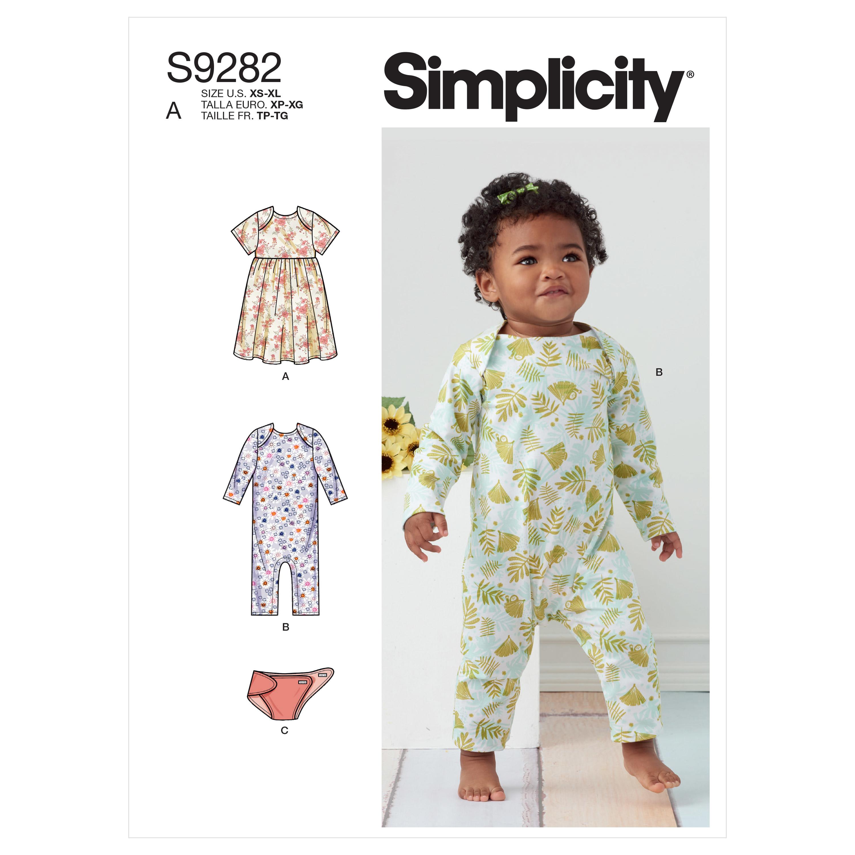 Simplicity Sewing Pattern S9282 Babies' Knit Dress, Romper & Diaper Cover