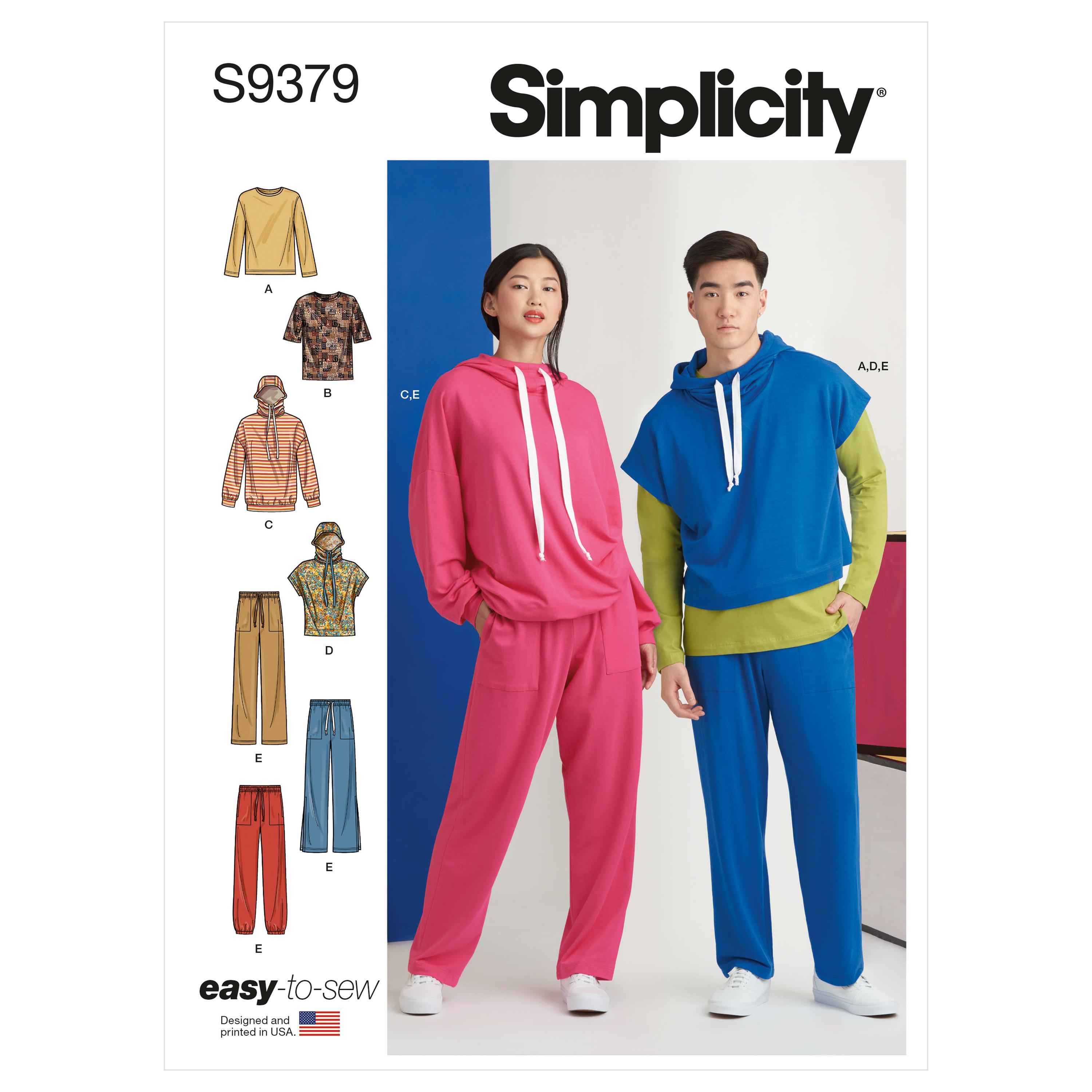 Simplicity Sewing Pattern S9379 Unisex Oversized Knit Hoodies, Pants and Tees