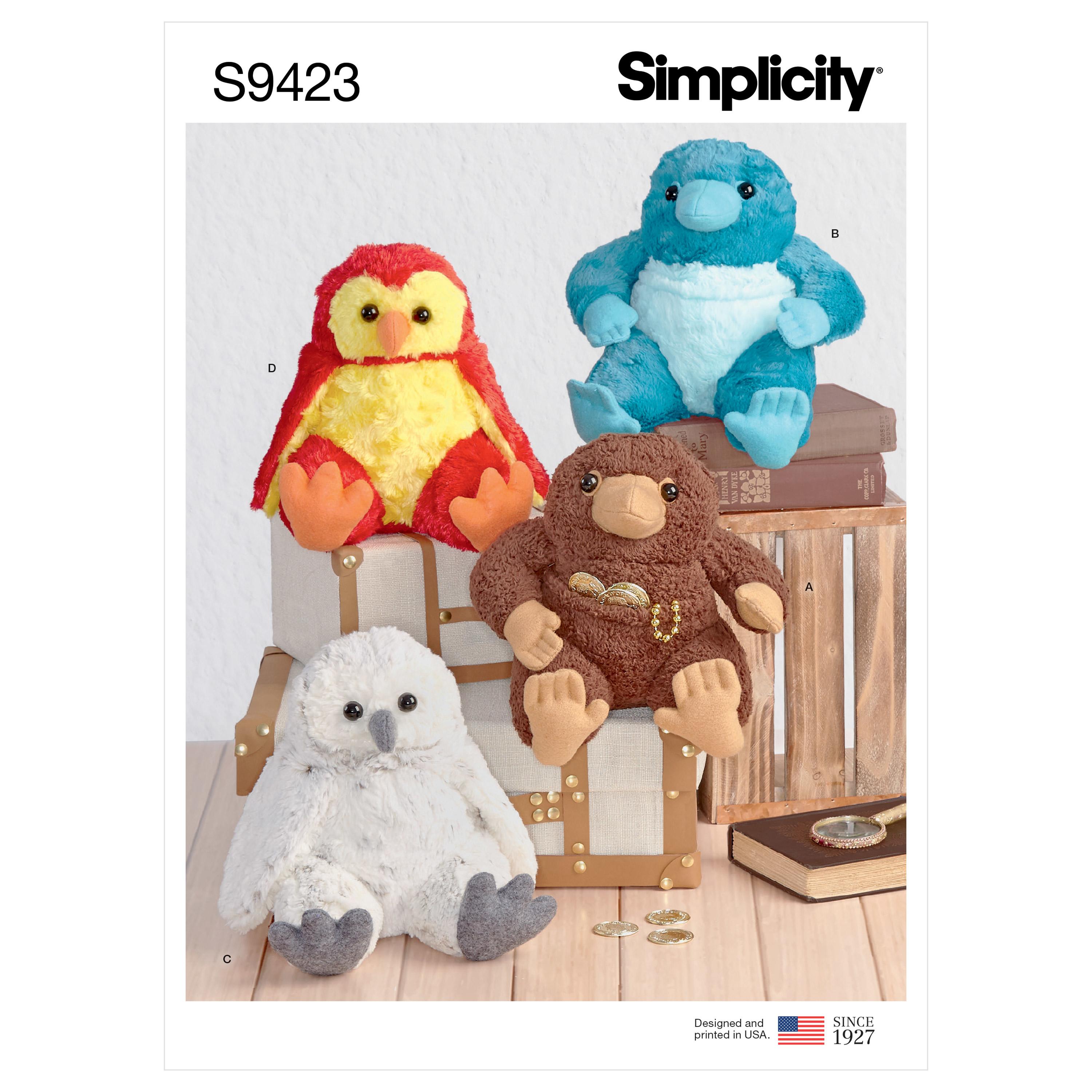 Simplicity Sewing Pattern S9423 Stuffed 8-1/2" Animals
