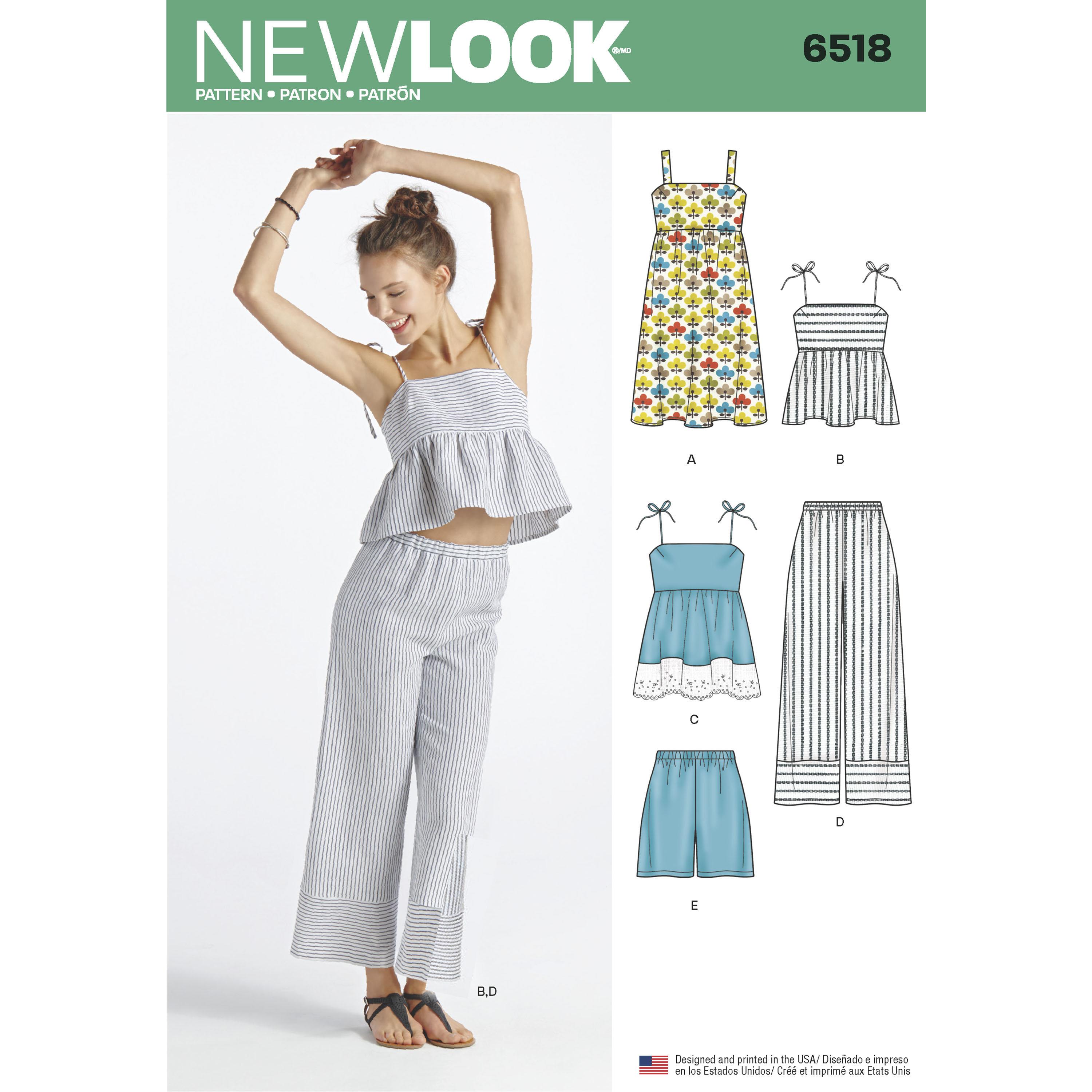 NewLook N6518 Women?s   Dress, Tops in Two Lengths, Pants, and Shorts