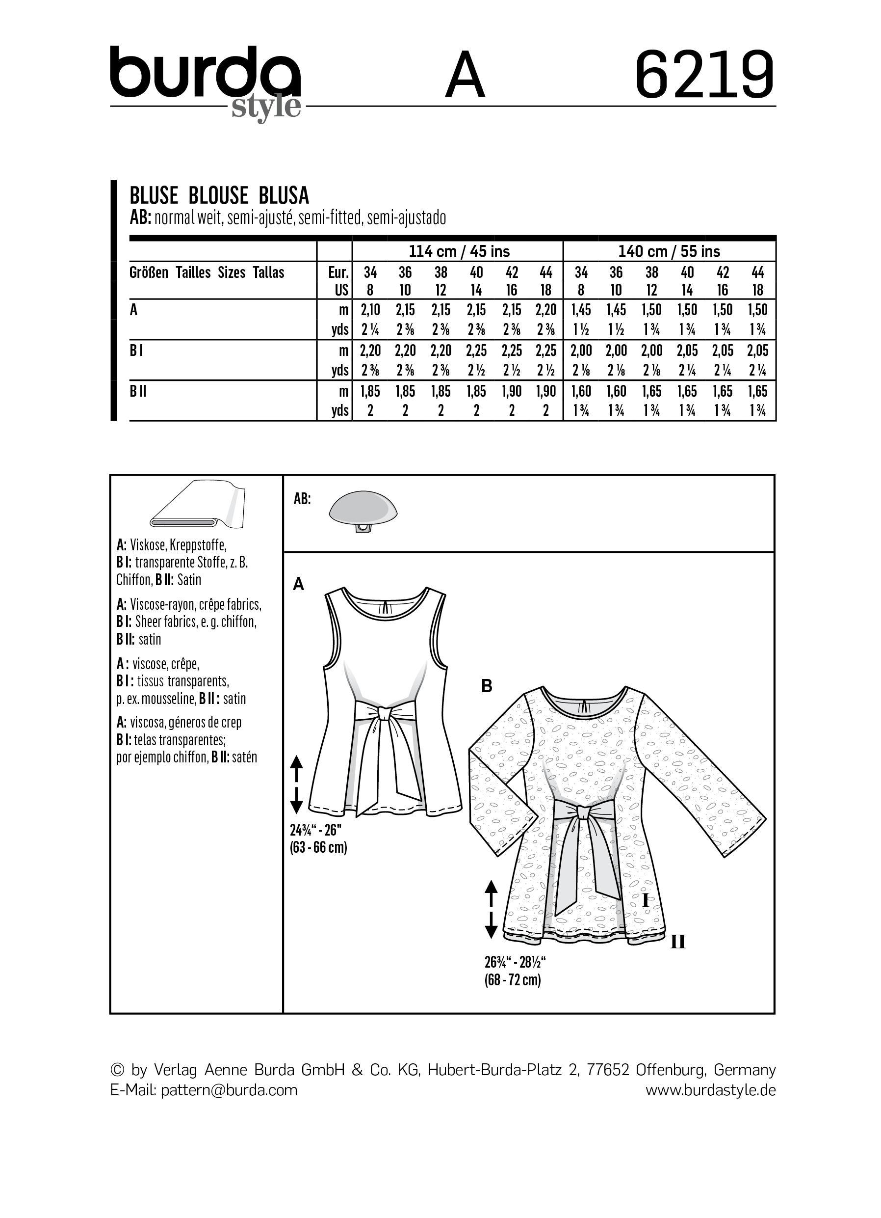 Burda B6219 Sleeveless Blouse Sewing Pattern