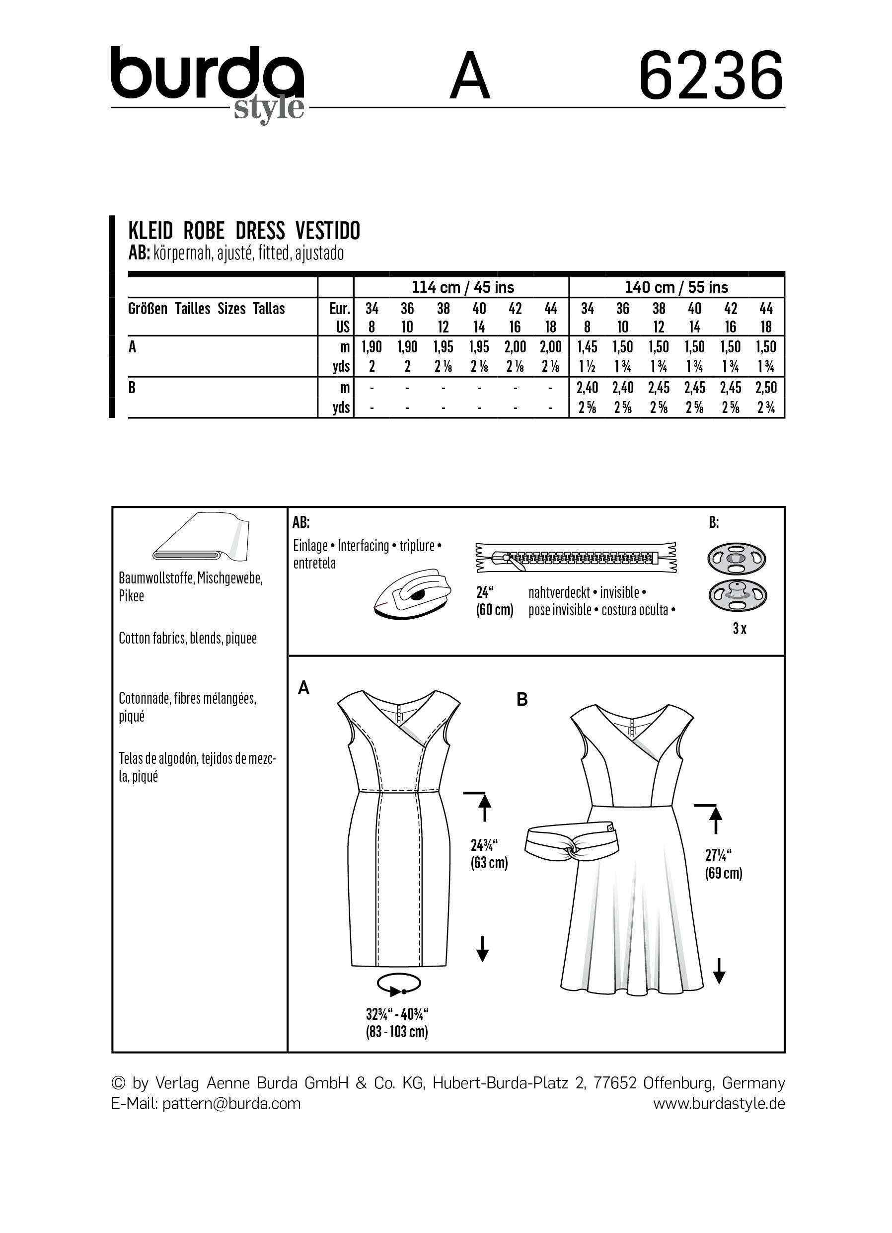 Burda B6236 Dress in Wrap Look Sewing Pattern