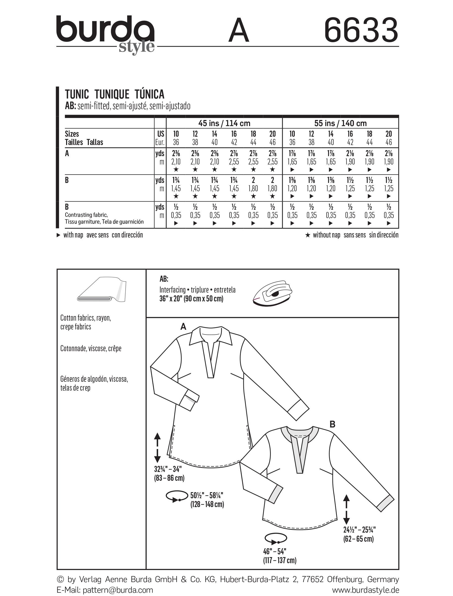 Burda B6633 Women's Tunic Sewing Pattern