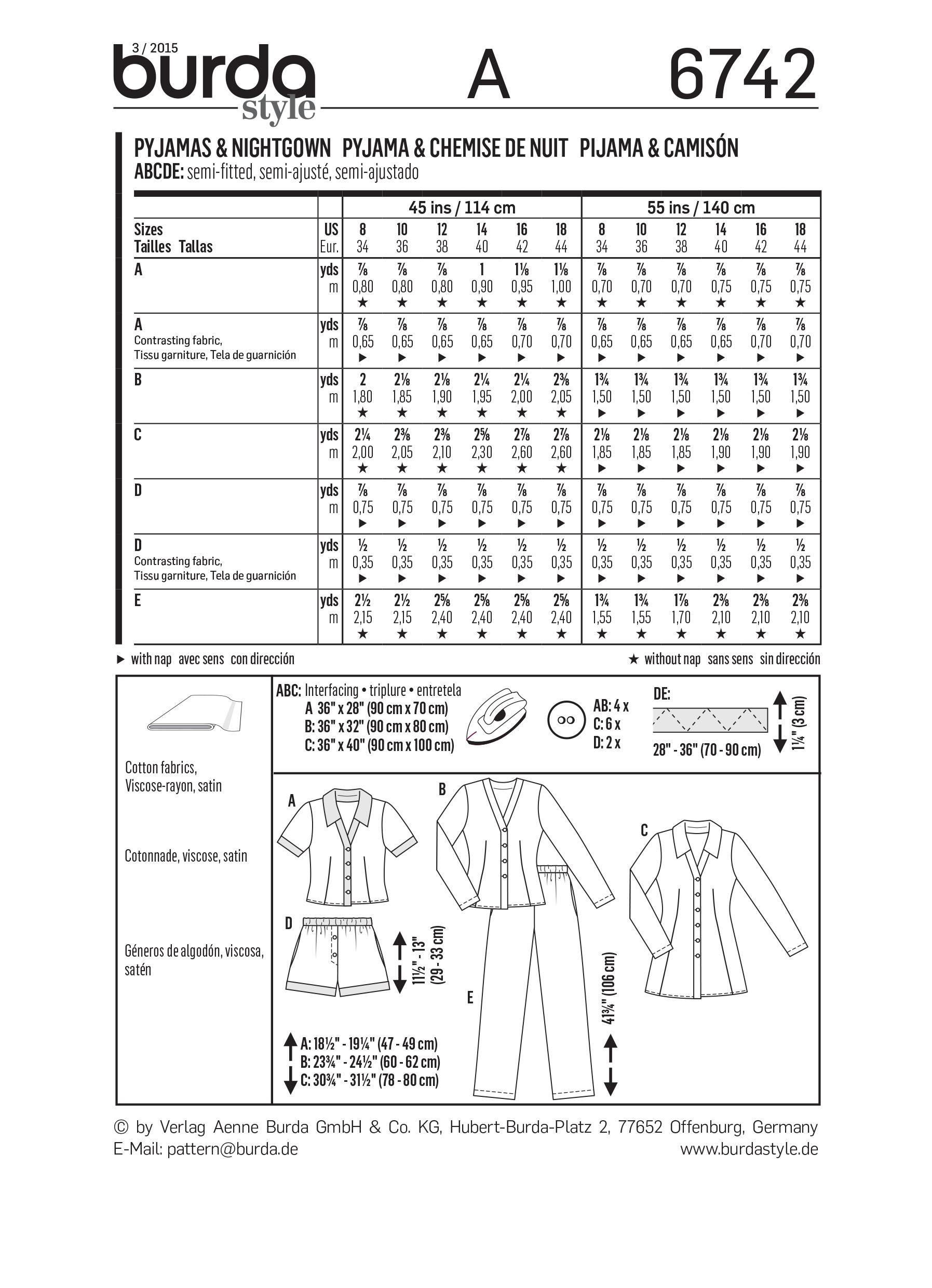 Burda B6742 Women's Sleepwear Sewing Pattern