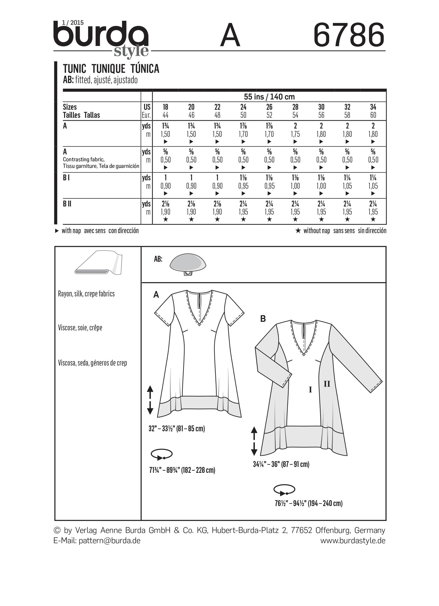 Burda B6786 Plus to size 60 (34) Sewing Pattern