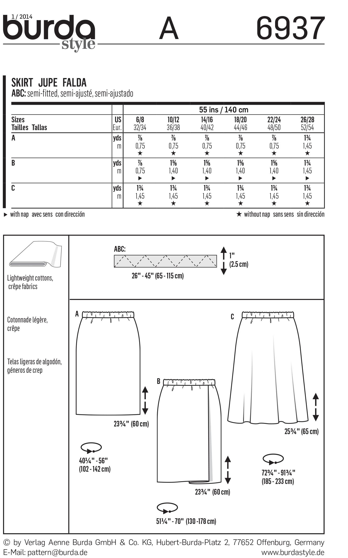 Burda B6937 Burda Skirts Sewing Pattern