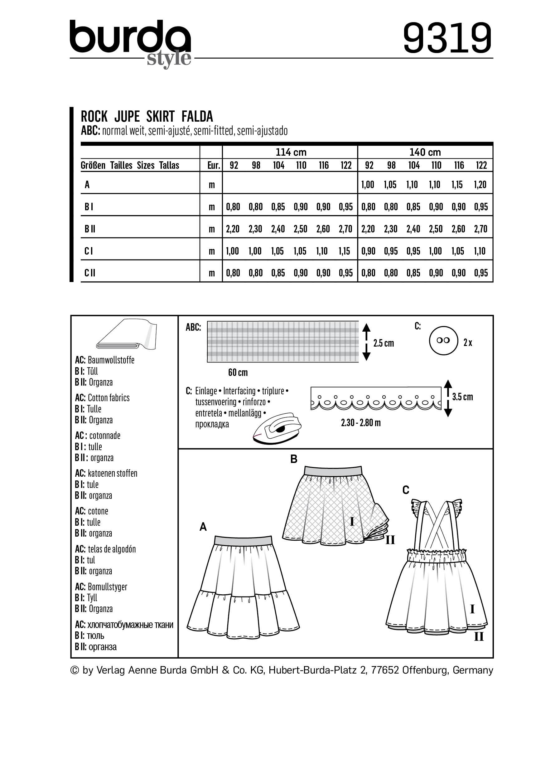 Burda 9319 Child's pinafore skirt