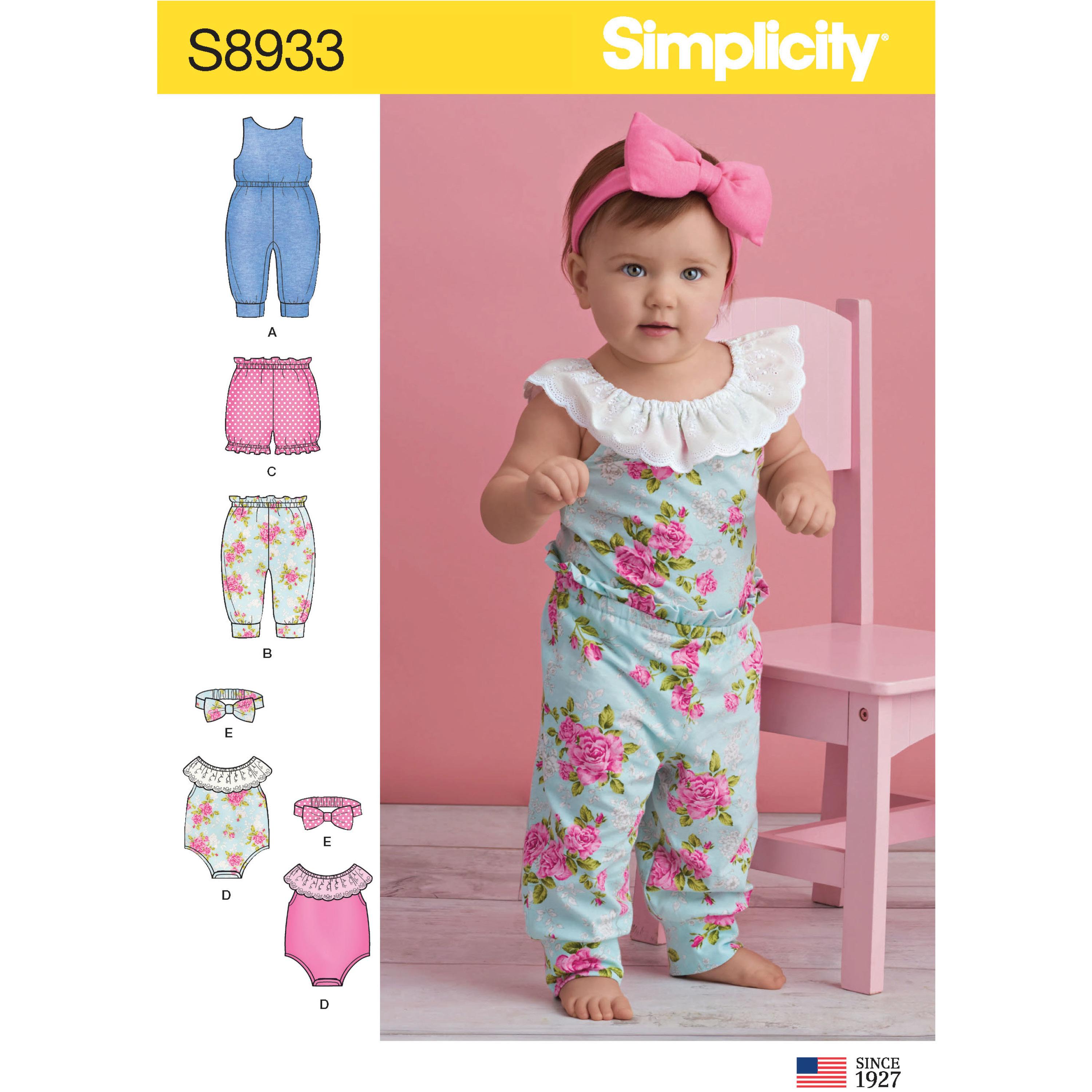 Simplicity S8933 Babies' Knit Rompers, Pants, Shorts and Headband