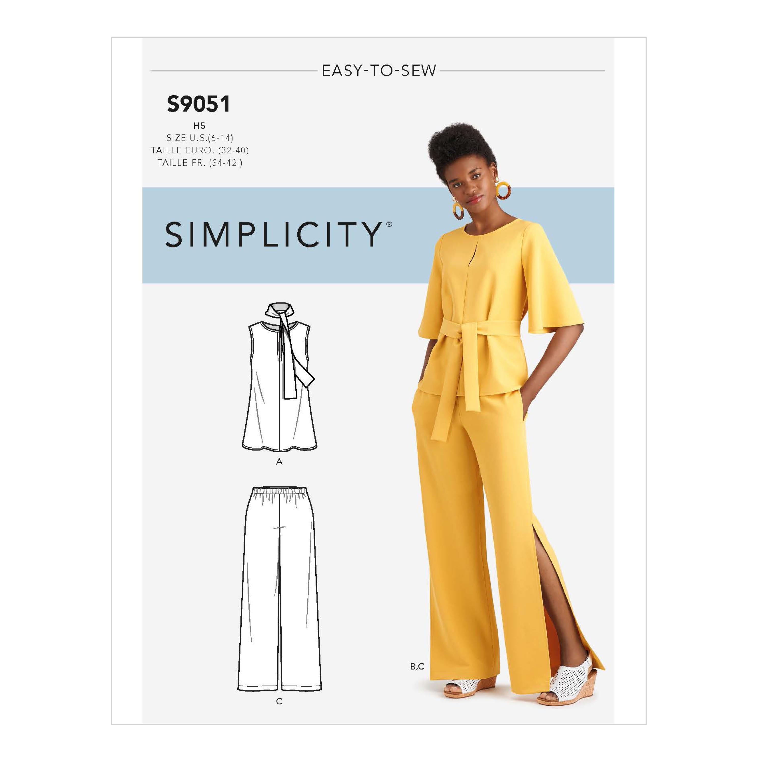 Simplicity S9051 Misses' Tops, Belt or Scarf & Pants