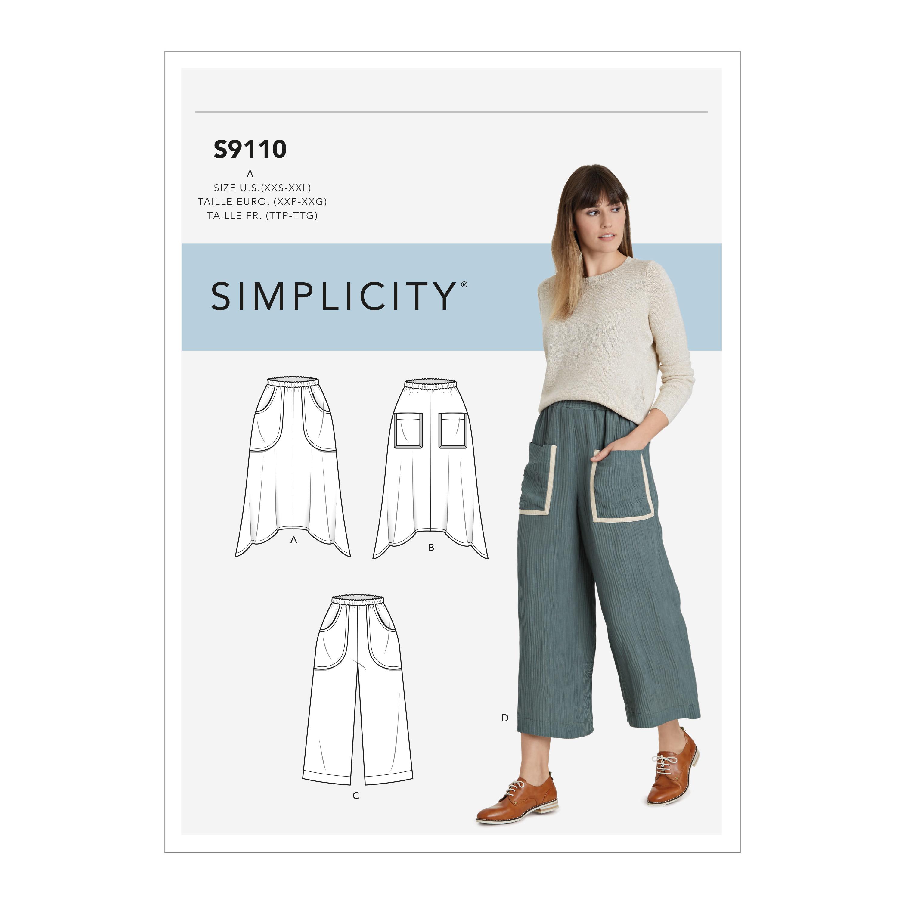 Simplicity S9110 Misses' Pull On Skirts & Cropped Pants