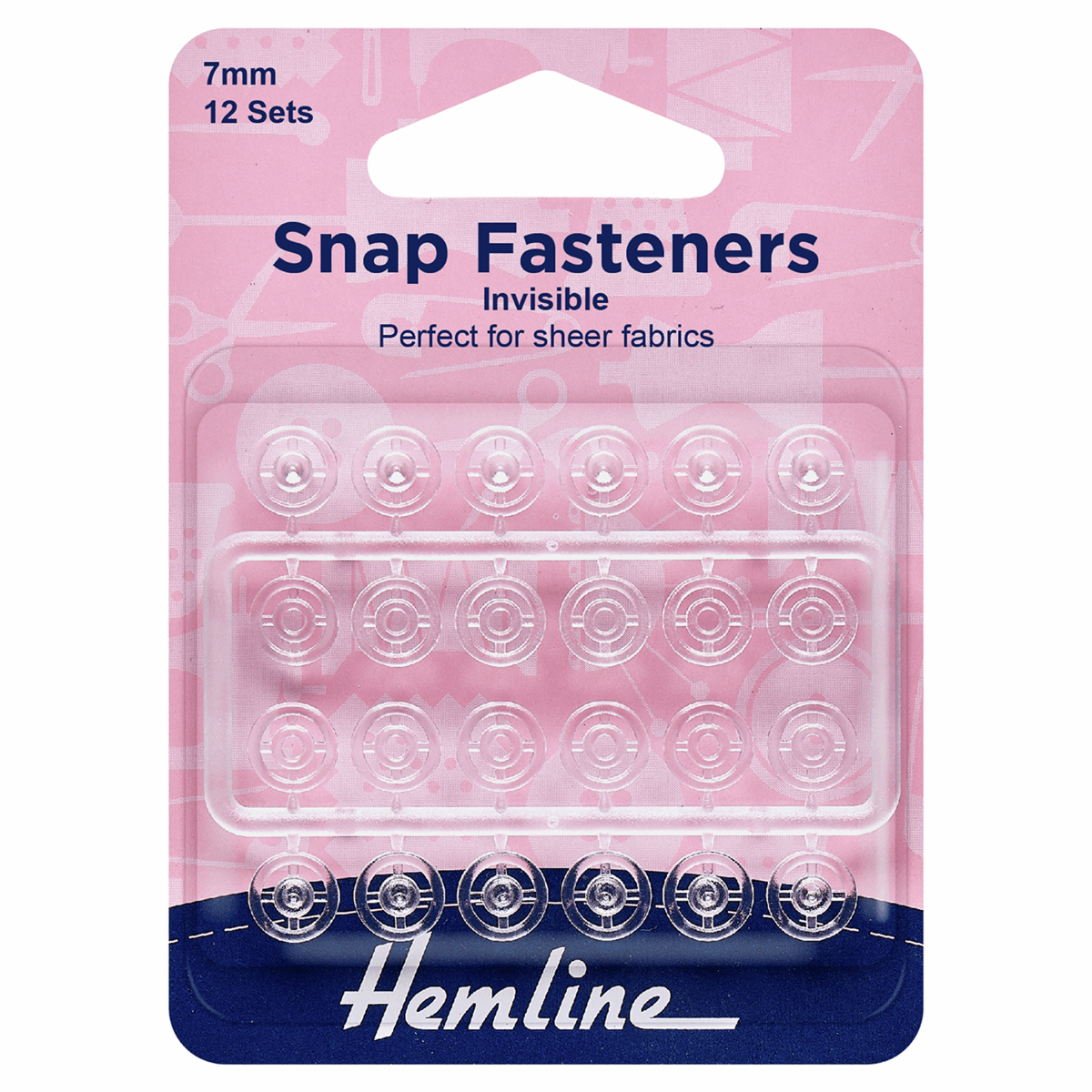 Snap Fasteners: Sew-on: Clear (Invisible): 7mm: Pack of 12
