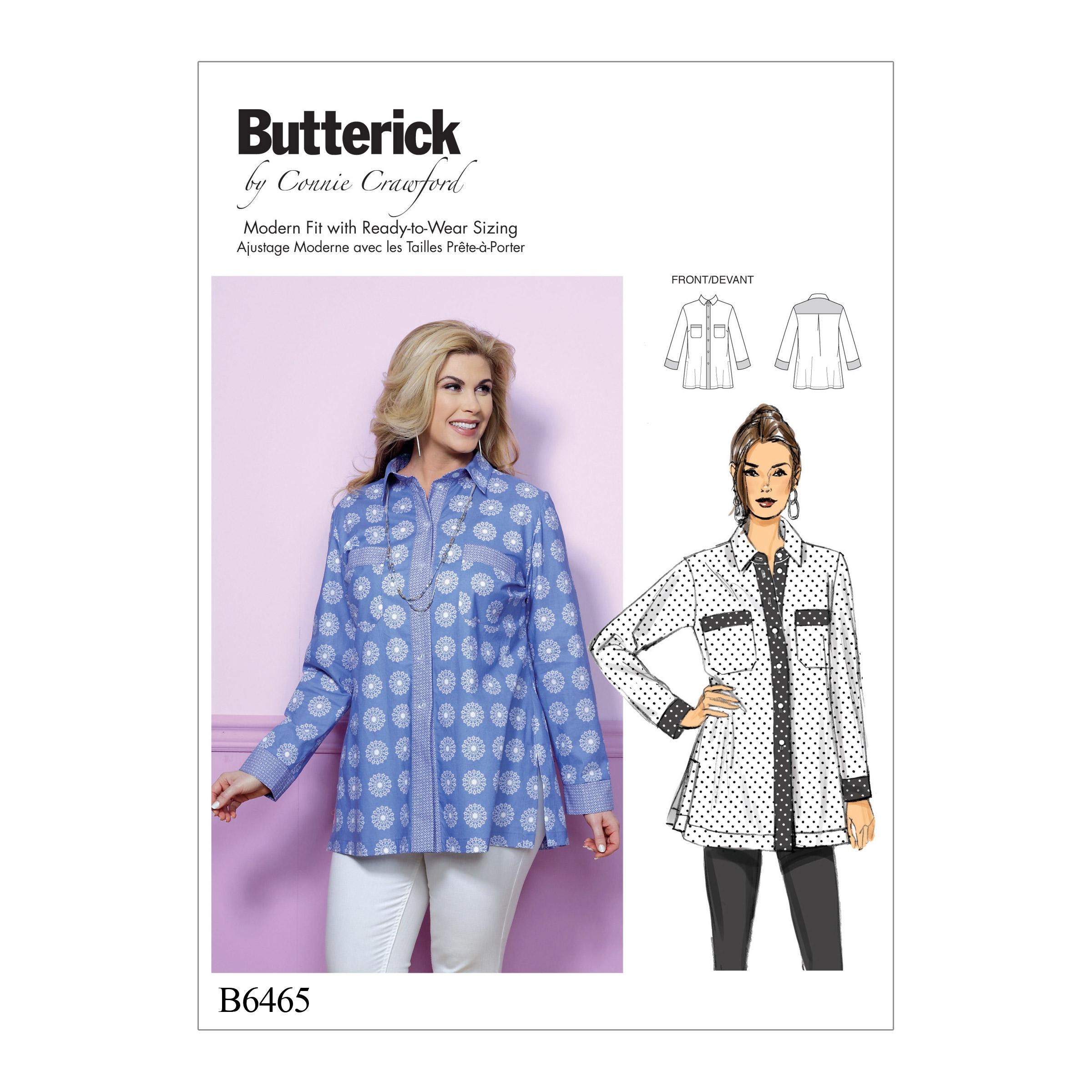 Butterick B6465 Misses'/Women's Button-Down Shirt with Side Slits and Bust Pockets