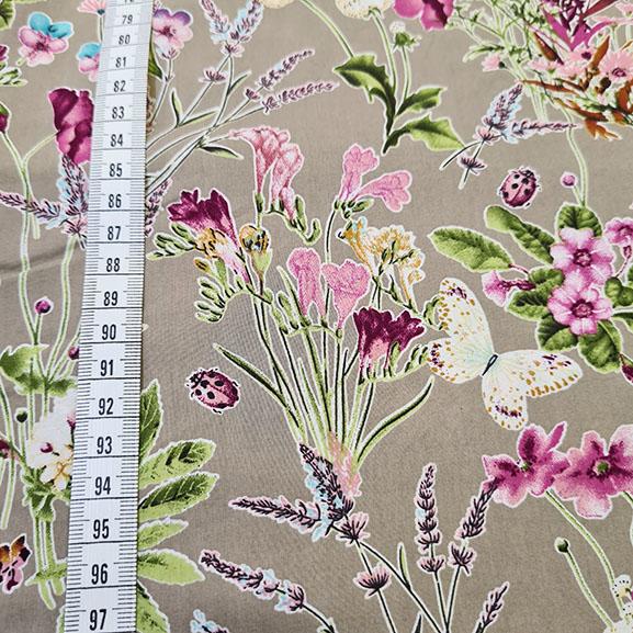 Cotton Lawn Floral on Taupe