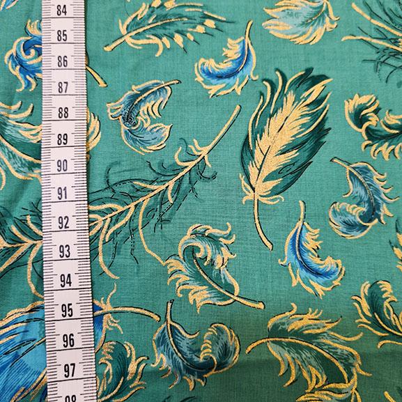 Green and Gold Leaves on Mint Green Background Cotton Lawn