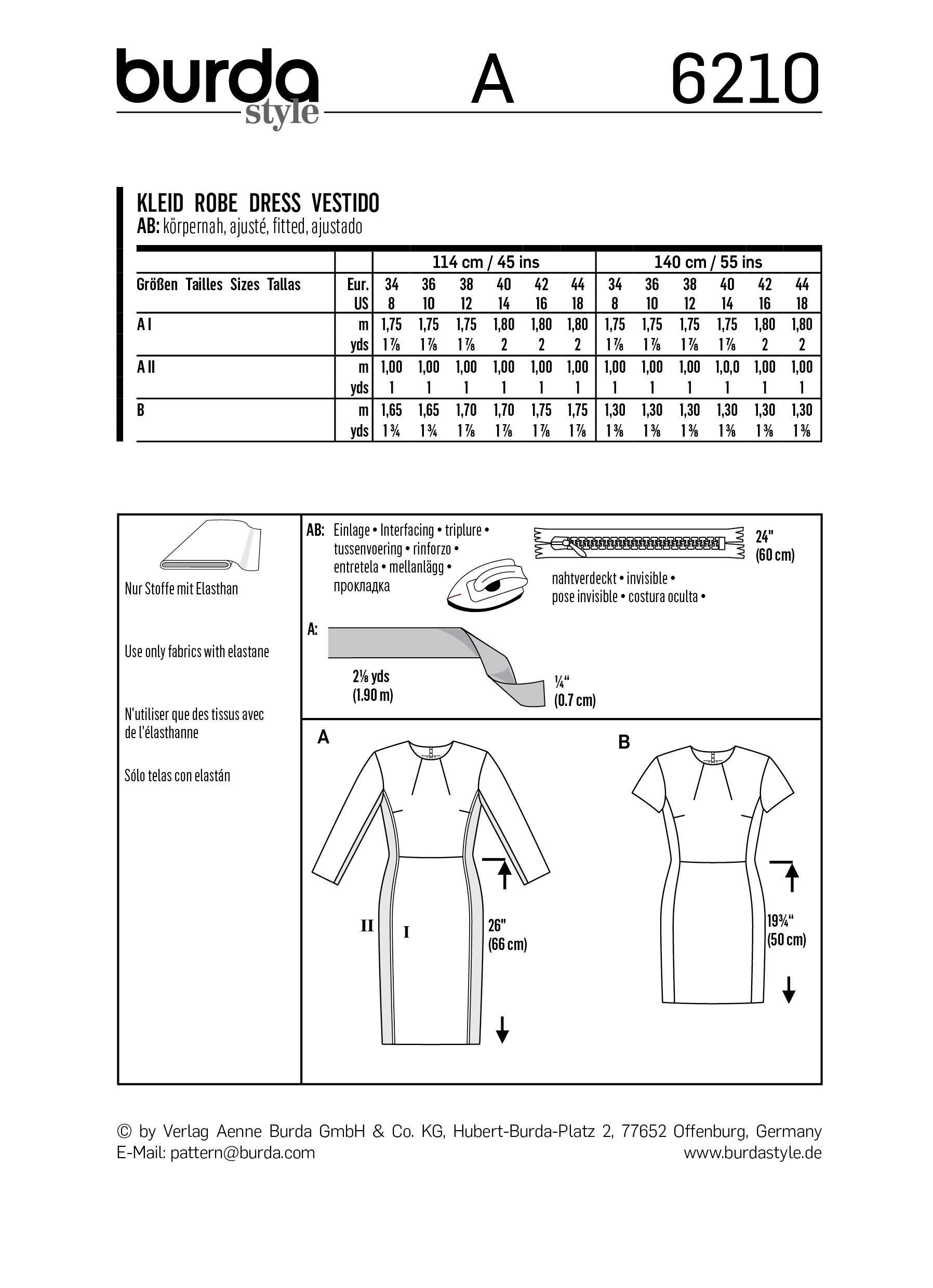 Burda B6210 Shift Dress with Back Vent Sewing Pattern
