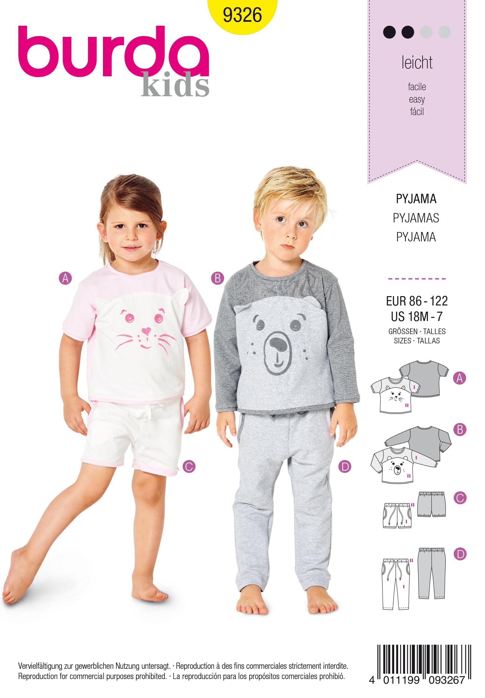 Burda 9326 Toddler's sleepwear