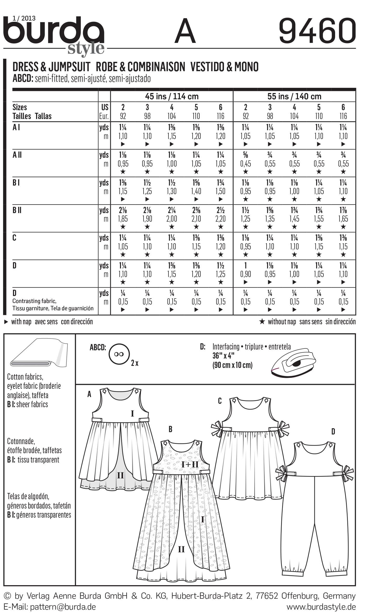 Burda B9460 Dress & Jumpsuit Sewing Pattern