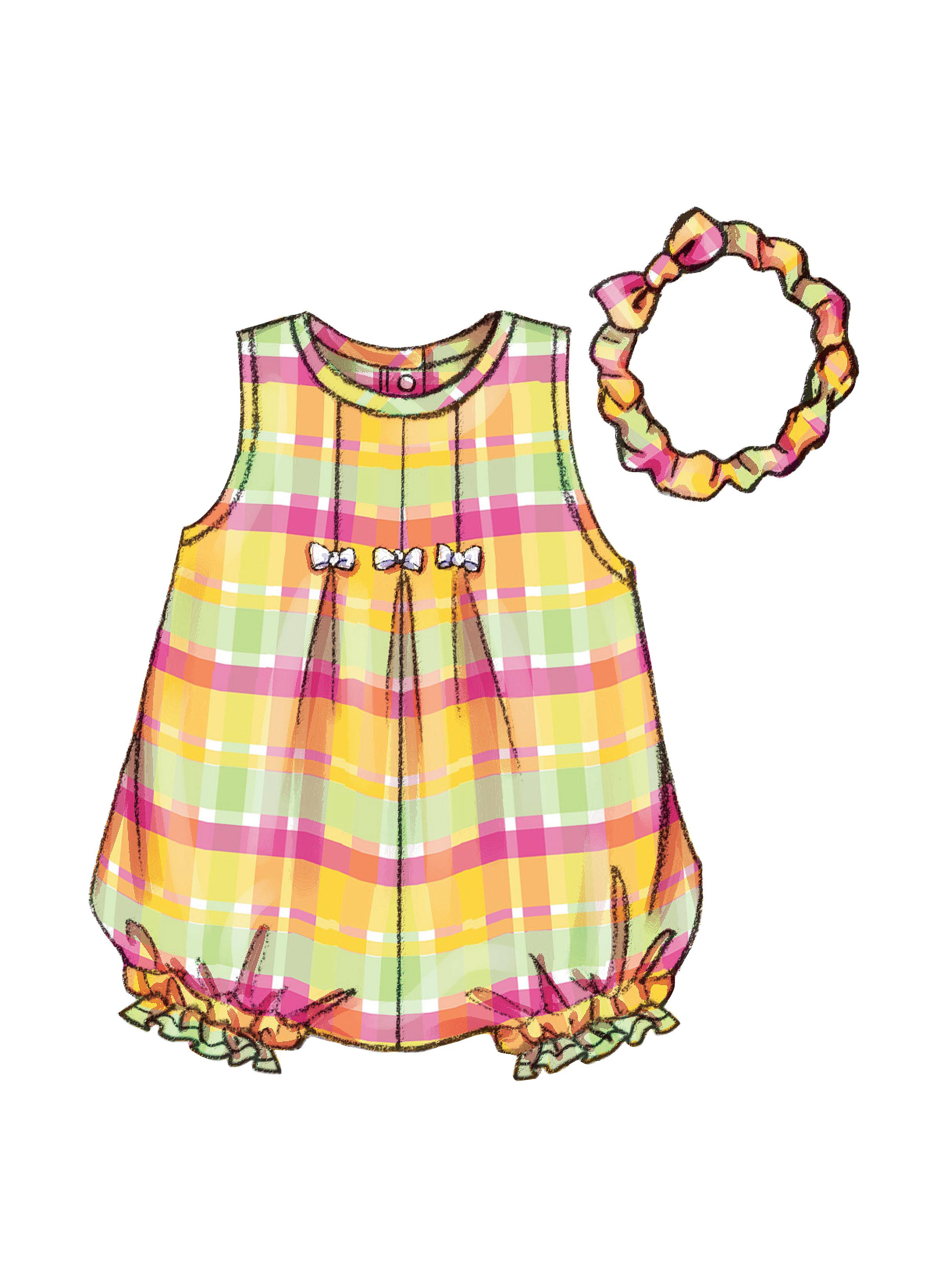 Butterick B3405 Infants' Dress, Top, Romper, Panties, Hat & Headband