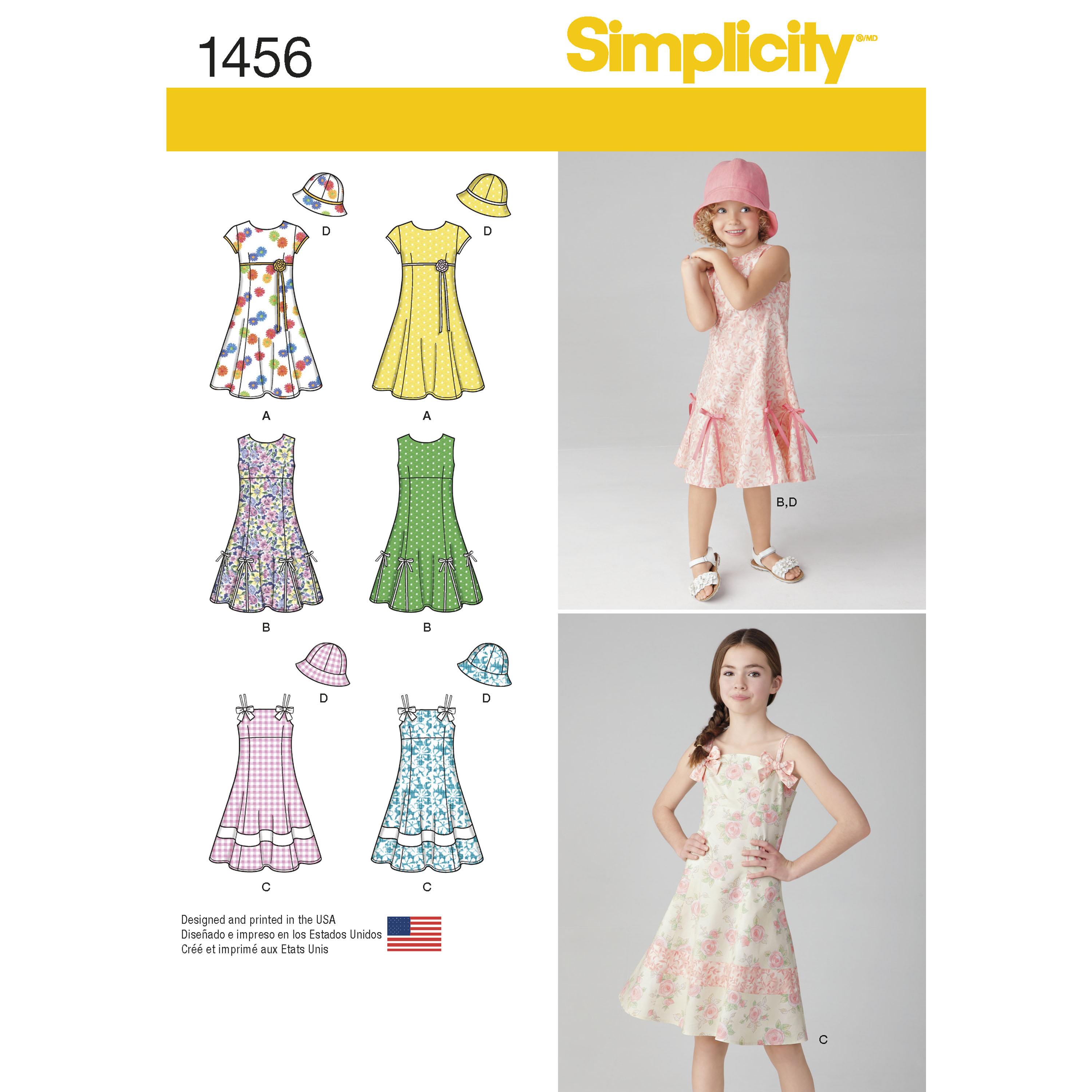 Simplicity S1456 Child's and Girls' Dress with Bodice Variations and Hat