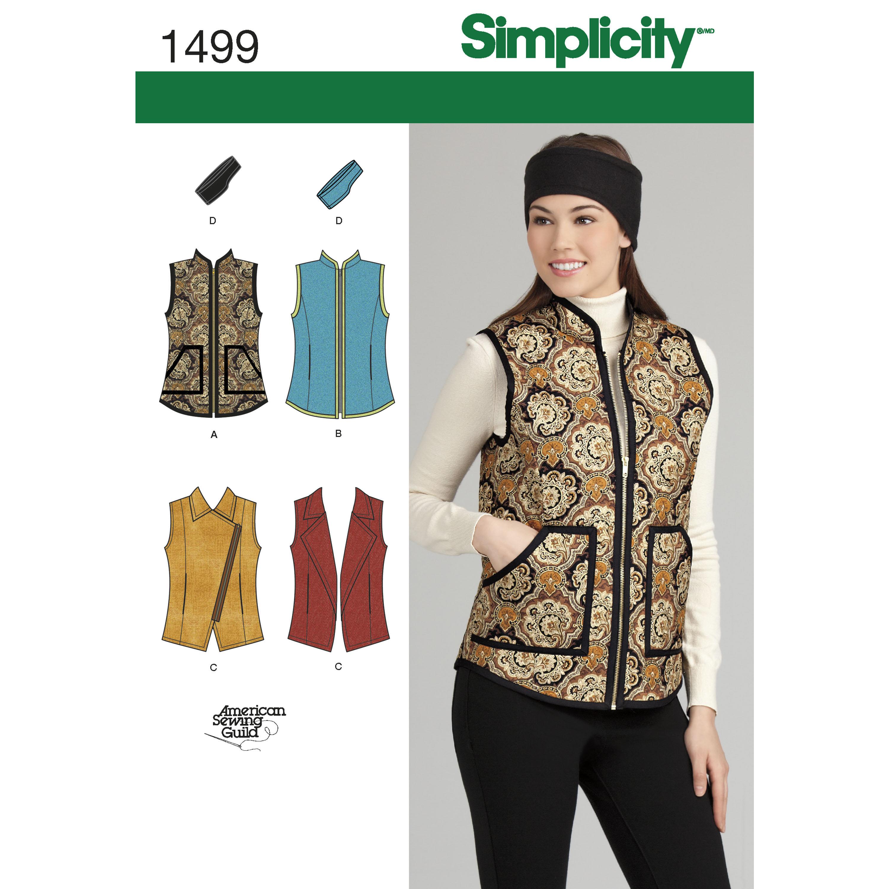 Simplicity S1499 Women's Vest and Headband in Three Sizes