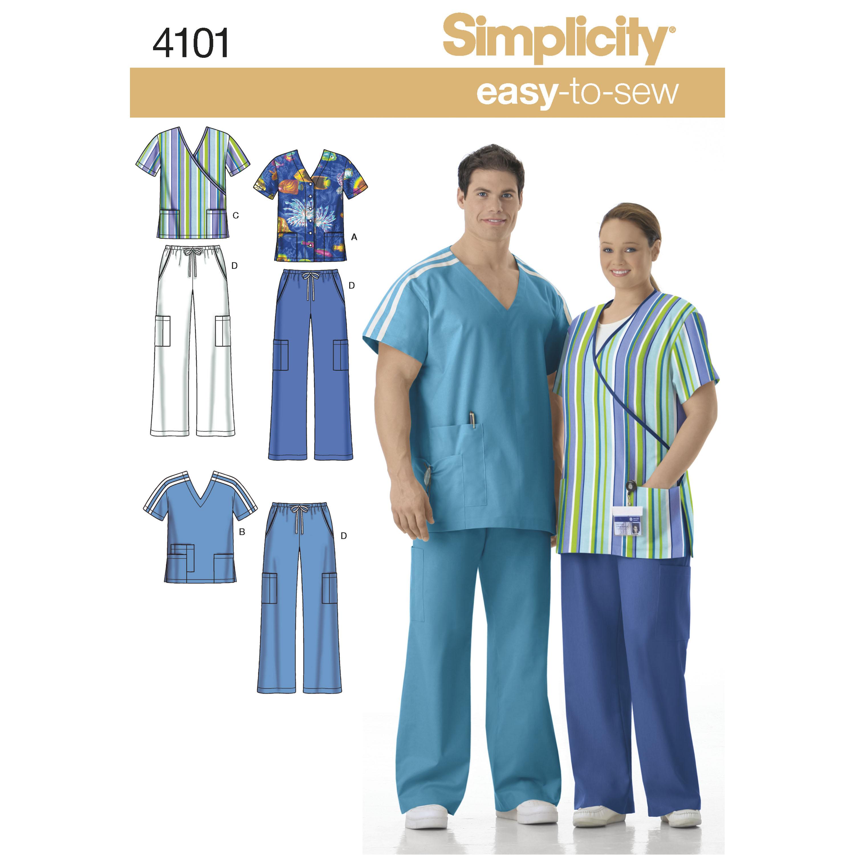 Simplicity S4101 Women's & Men's Plus Size Scrubs