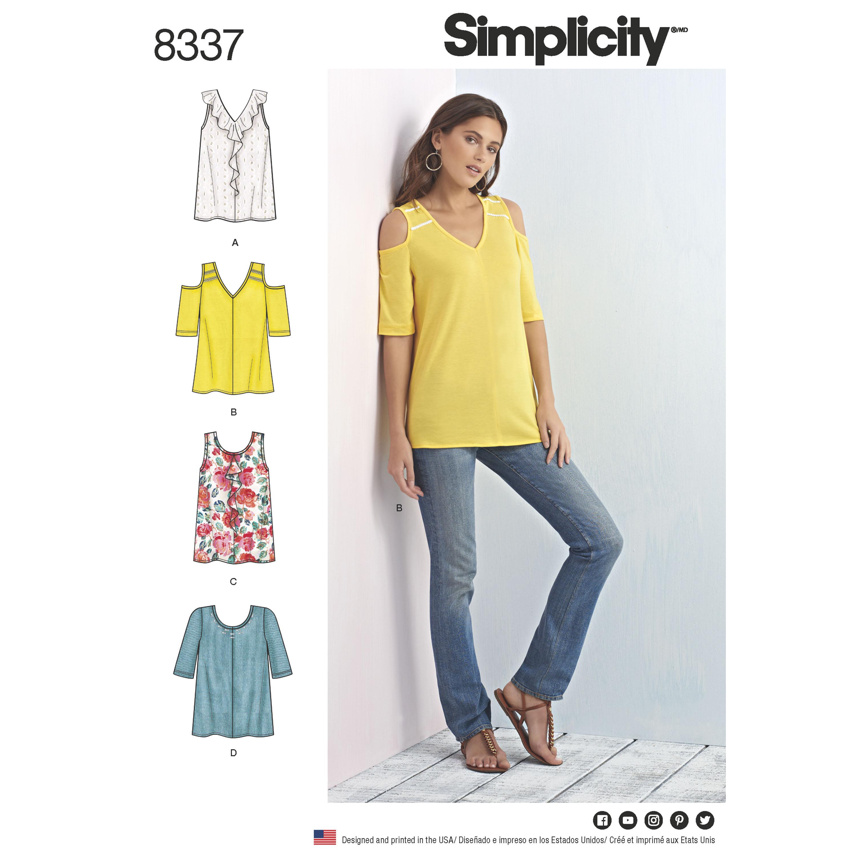 Simplicity S8337 Women's Knit Tops with Bodice and Sleeve Variations
