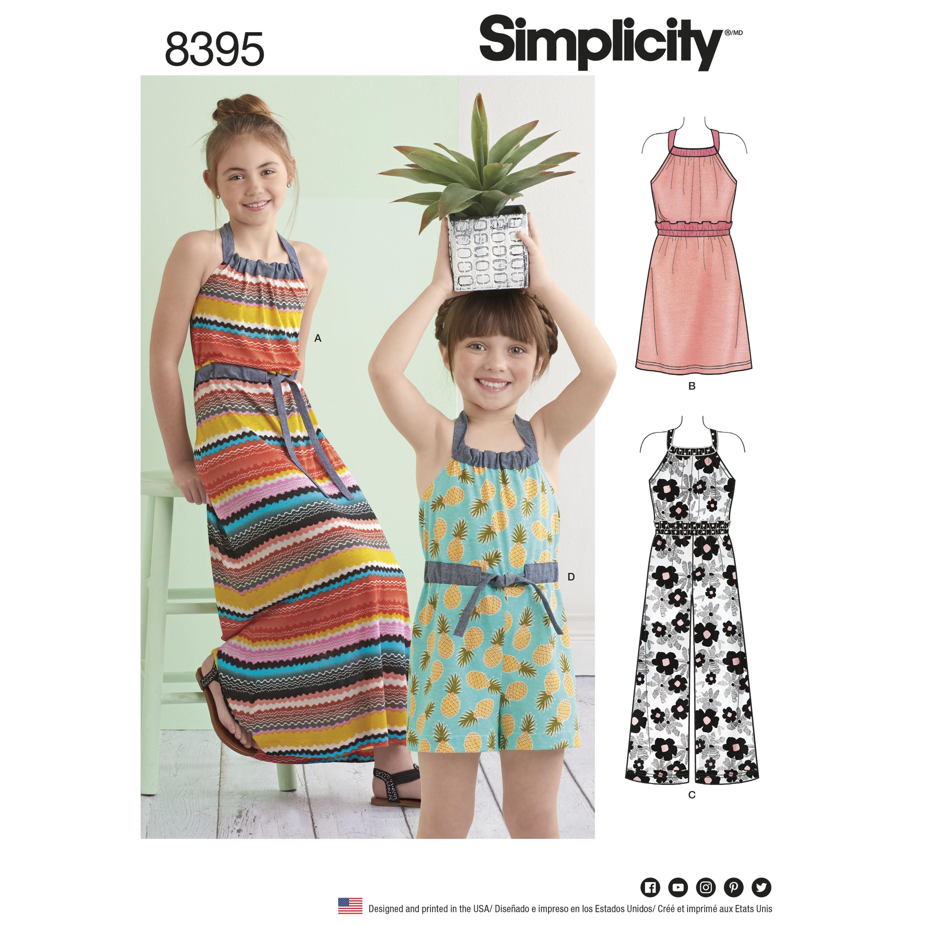 Simplicity S8395 Child's & Girls' Halter Dress or Romper Each in Two Lengths