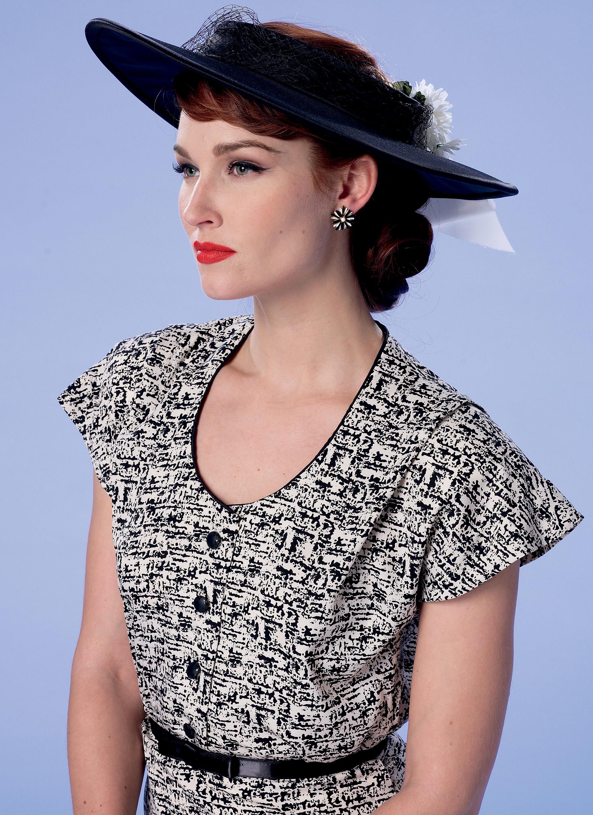 Butterick B6363 Misses' Button-Front, Flutter Sleeve Dresses and Sun Hat