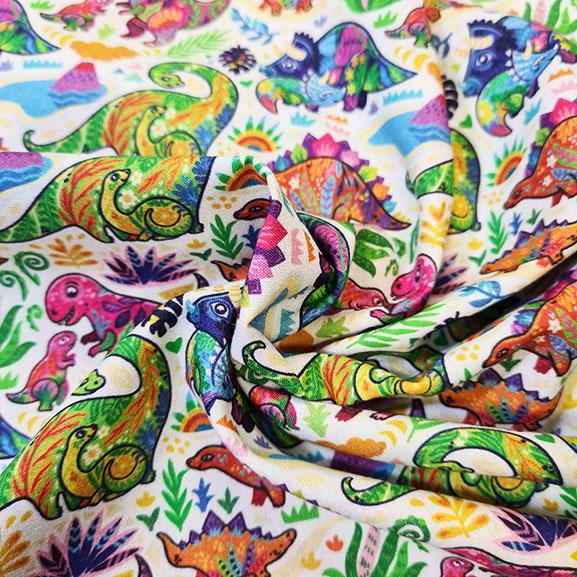 Colourful Dinosaurs Digital Cotton