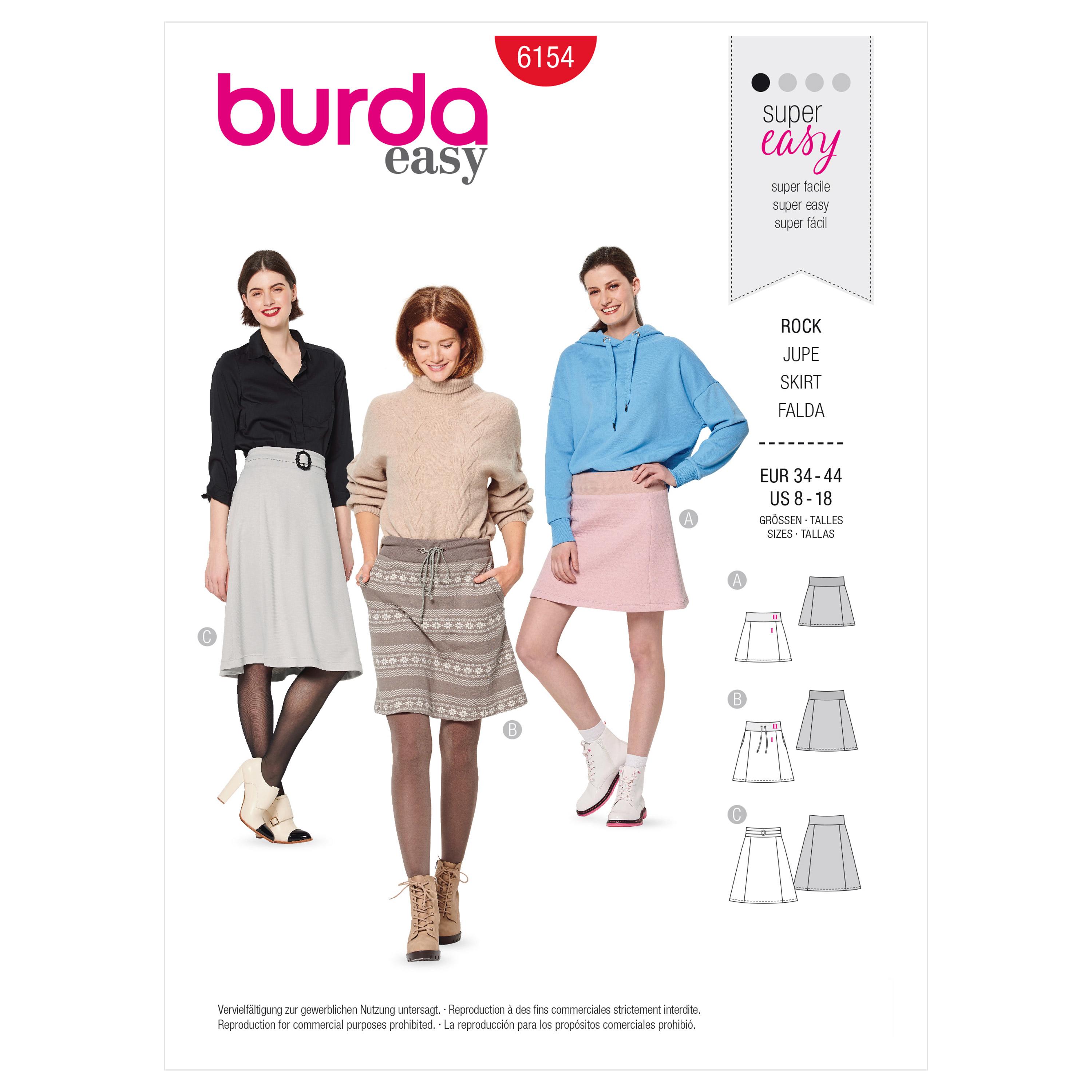Burda Style Pattern 6154 Misses' Skirt  ? Slightly flared ? Stretch waistband