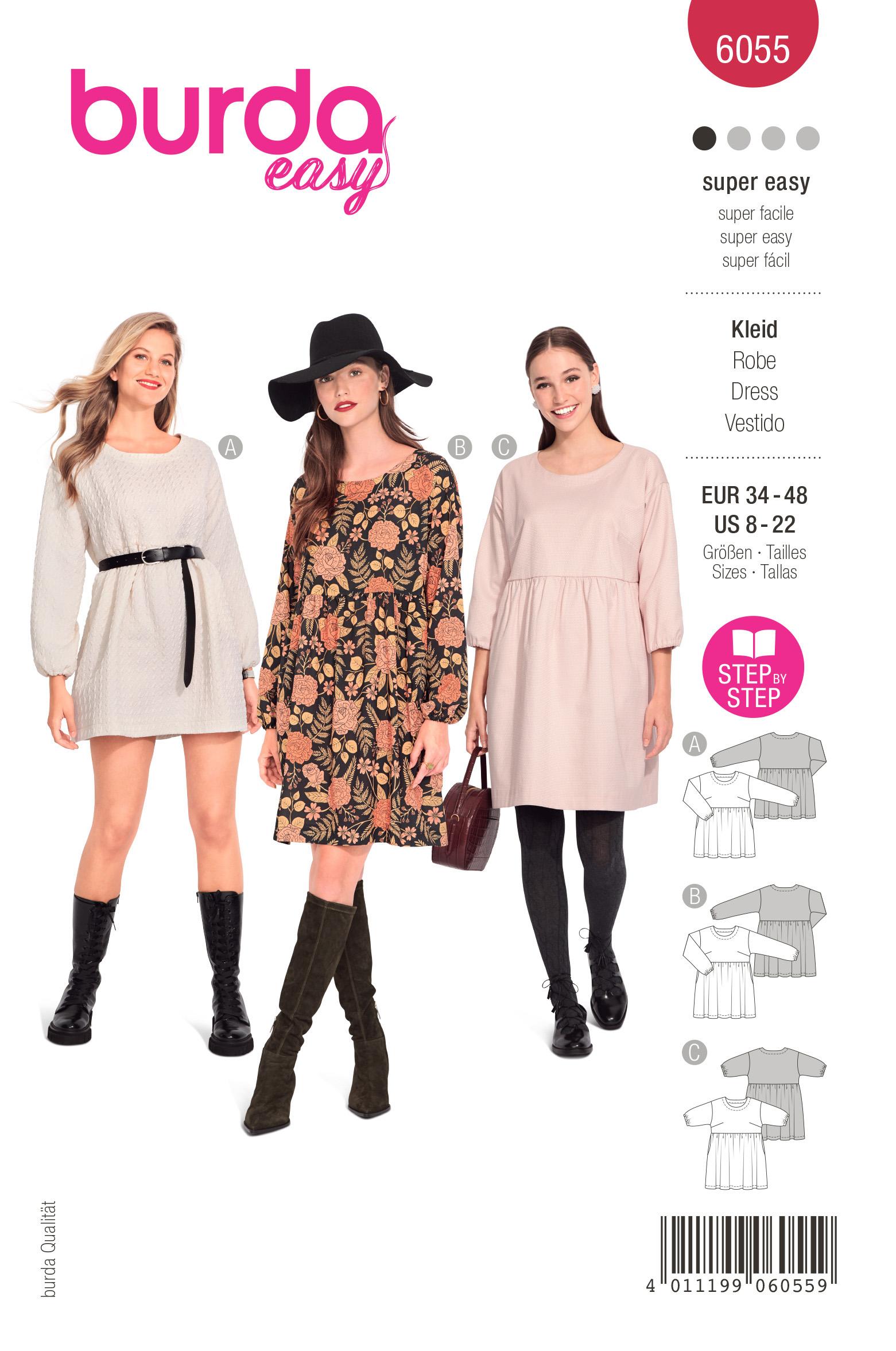 Burda Style Pattern 6055 Misses' Dress with Gathered Skirt