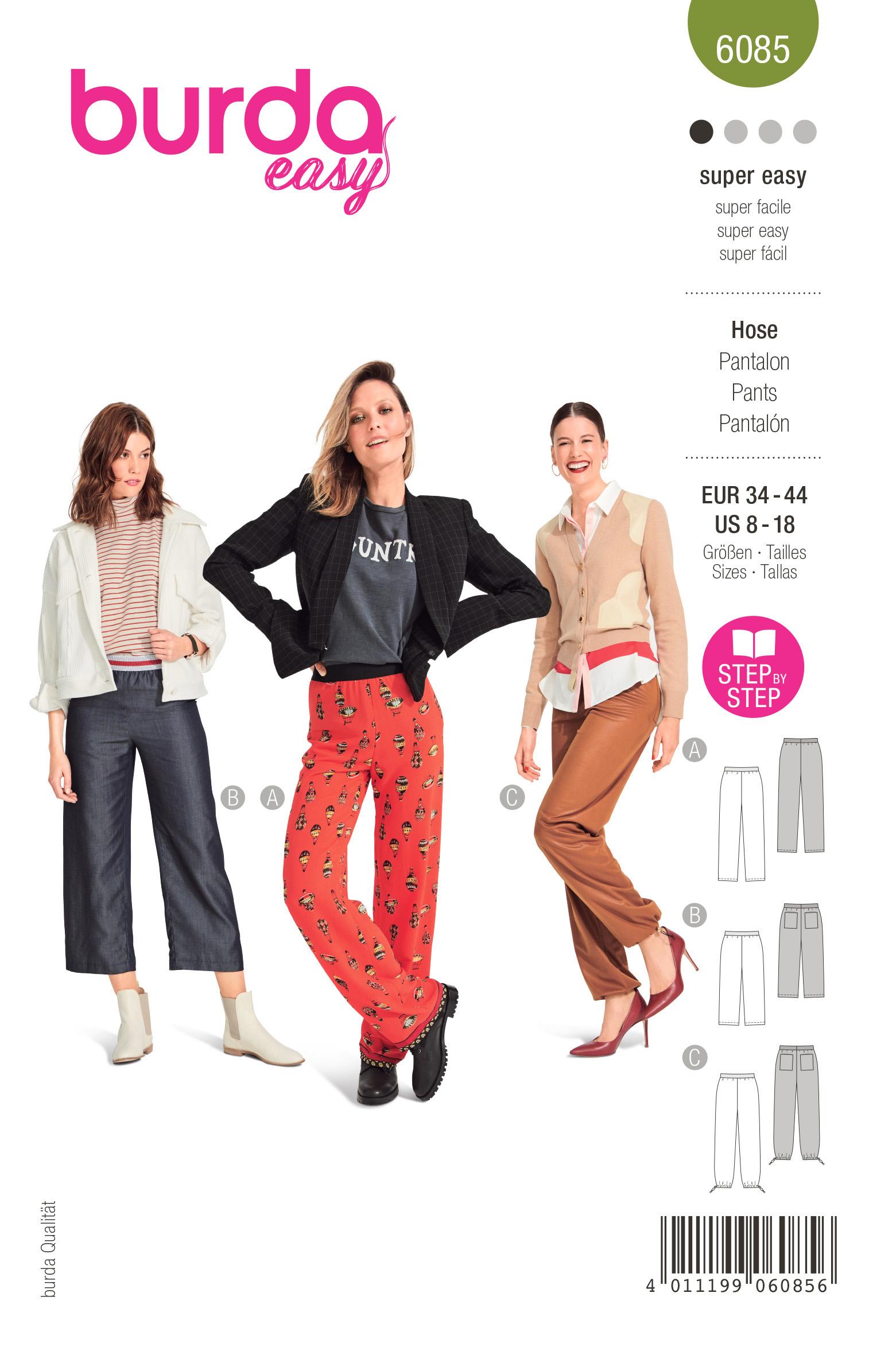 Burda Style Pattern 6085 Misses' Straight Leg Pants and Trousers with Stretch Waistband