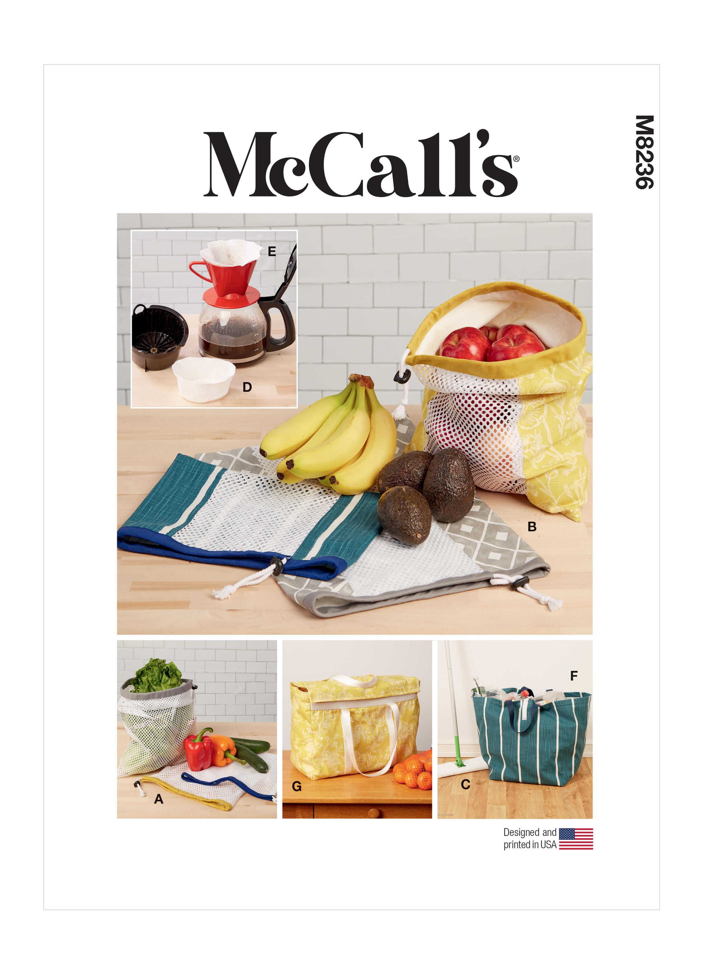 McCalls M8236 Fruit and Vegetable Bags, Mop Pad, Coffee Filters, Bin and Bag