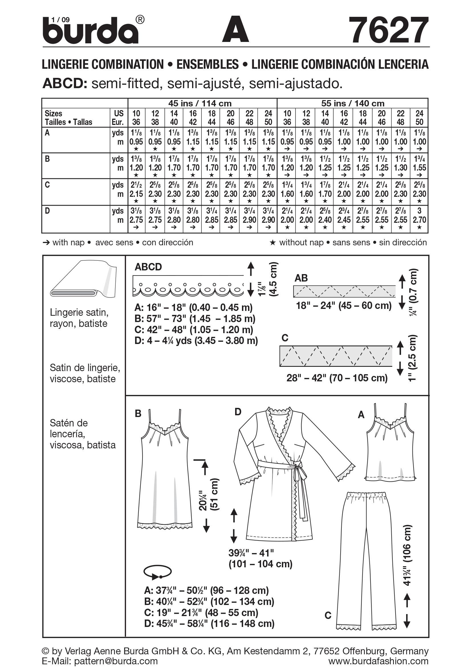 Burda B7627 Lingerie Combination Sewing Pattern