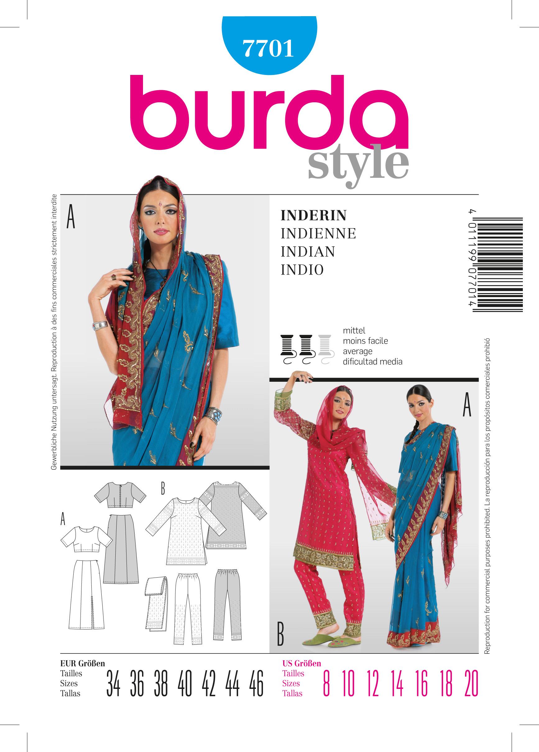 Burda B7701 Traditional Sari Sewing Pattern